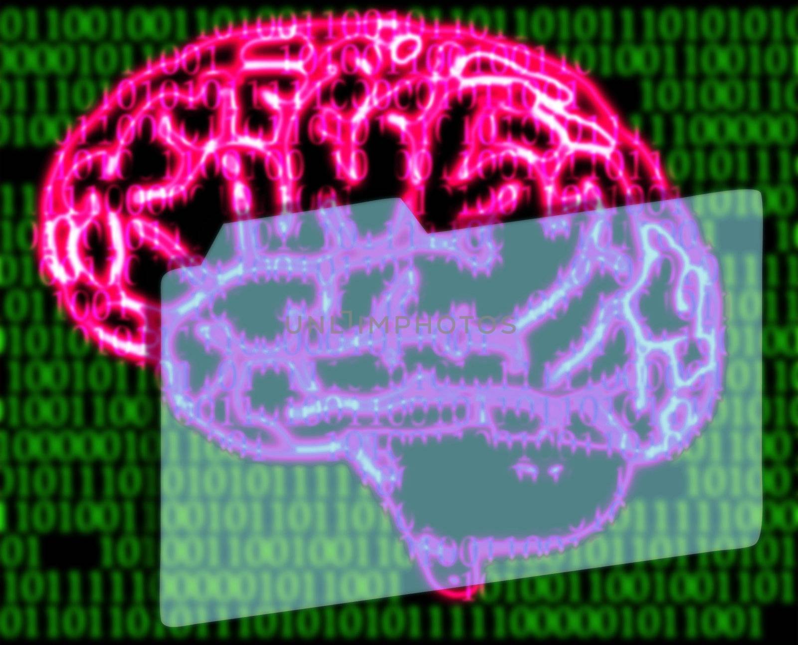 illustration of the humans brain and binary code