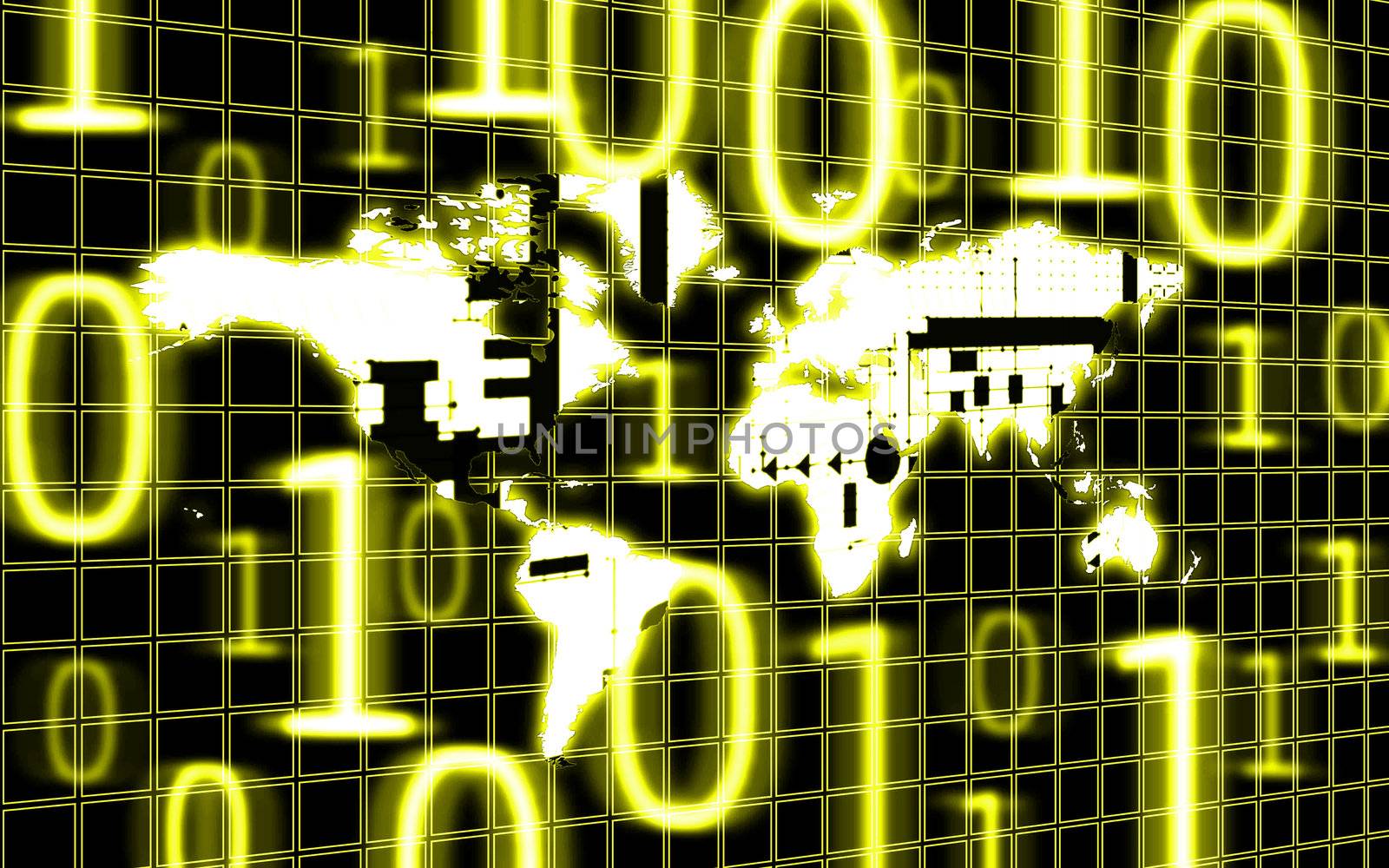 illustration of the world map and binary code