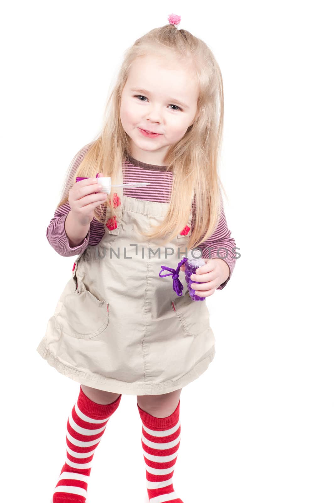 Shot of little girl, who making bubbles