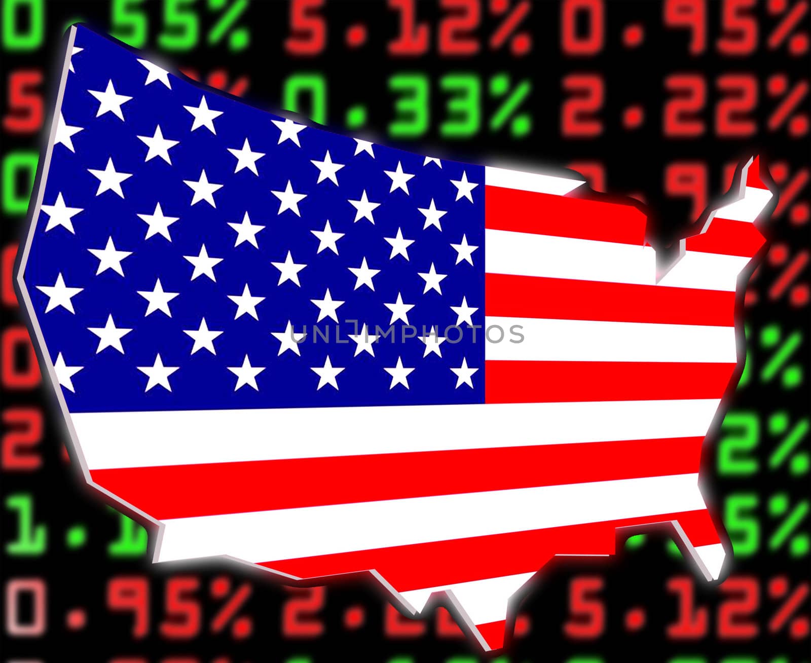 illustration of usa map over the stock market prices