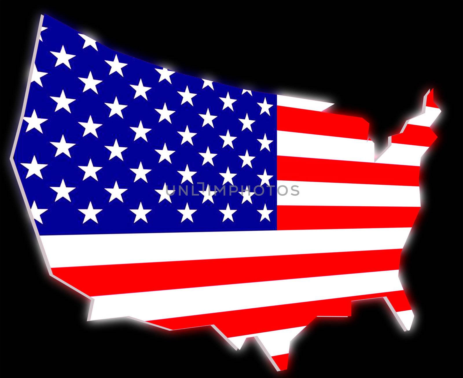 united states of america flag on usa map shape