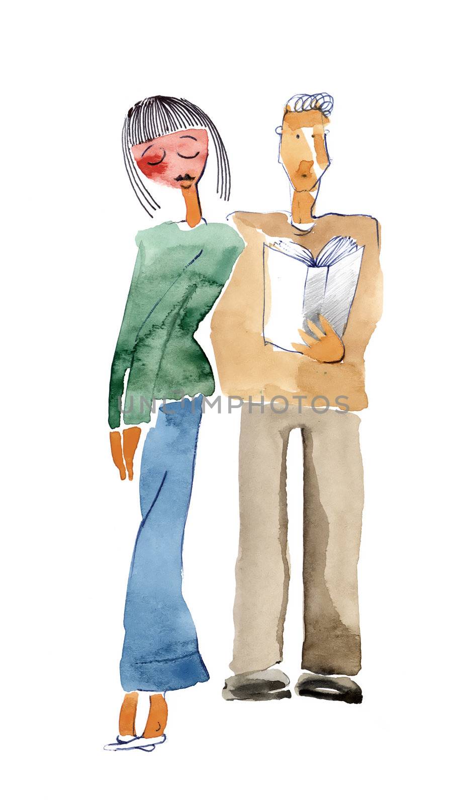 painting illustration of shy girl and guy