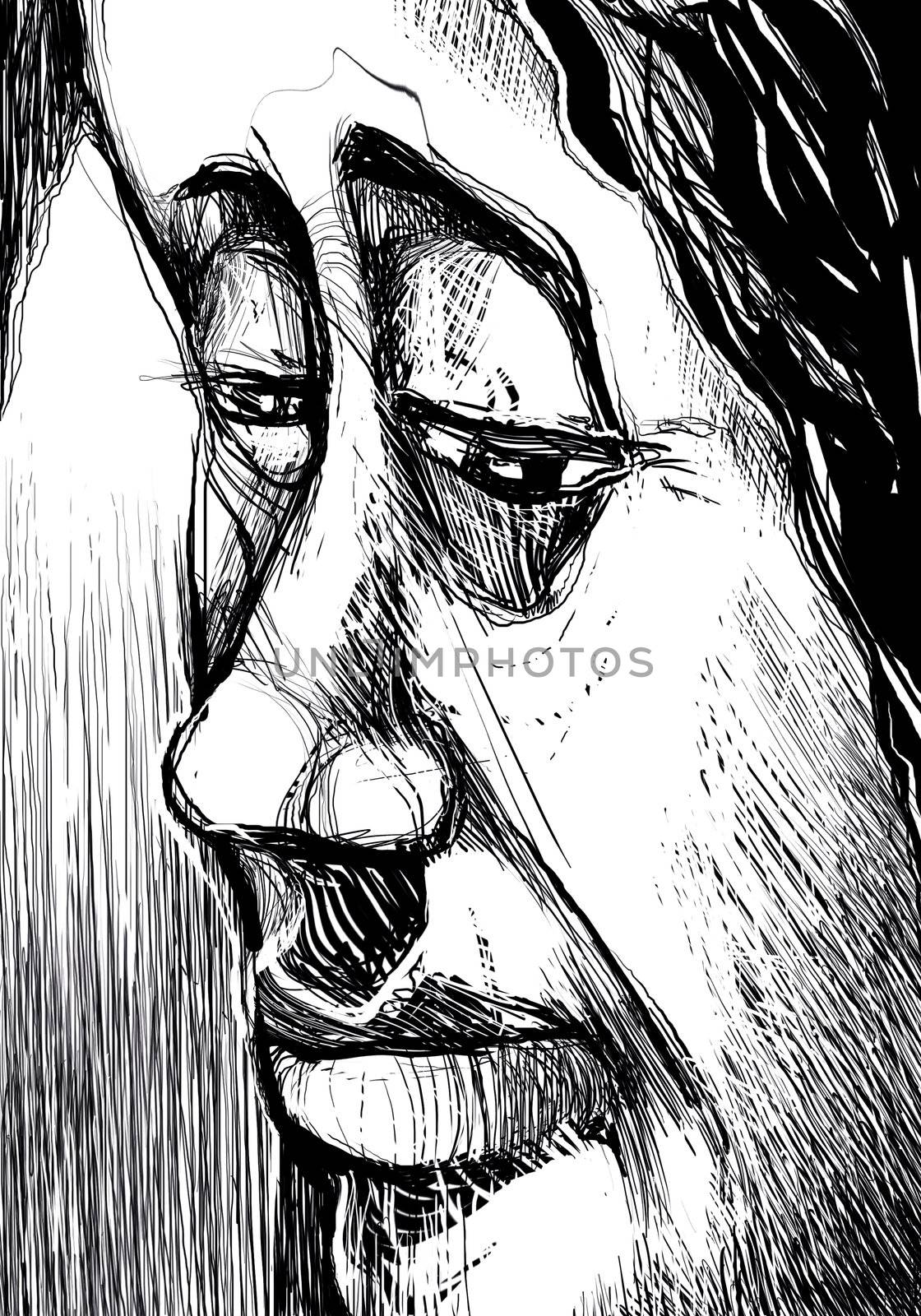 drawing Illustration of old woman face