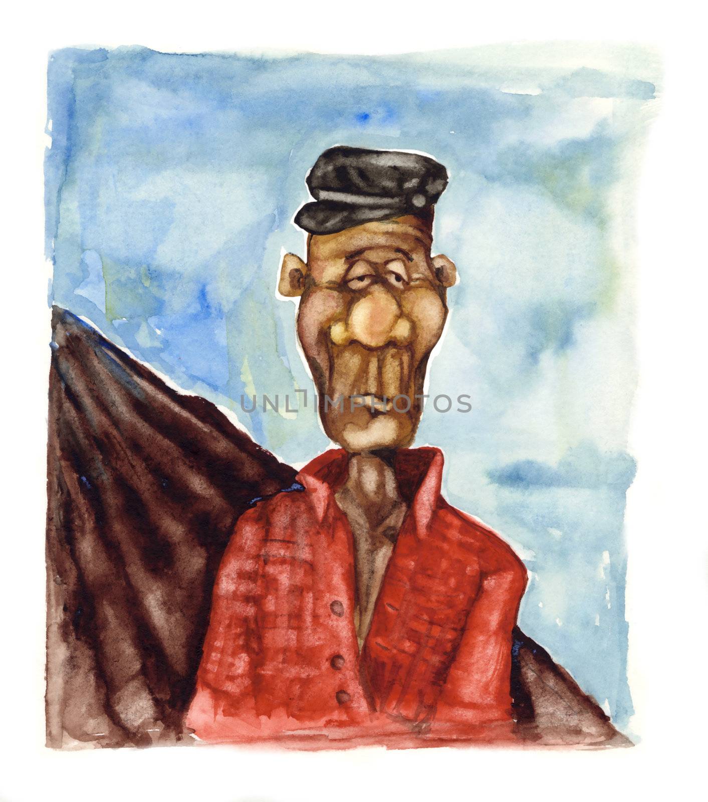 humorous painting illustration of old farmer