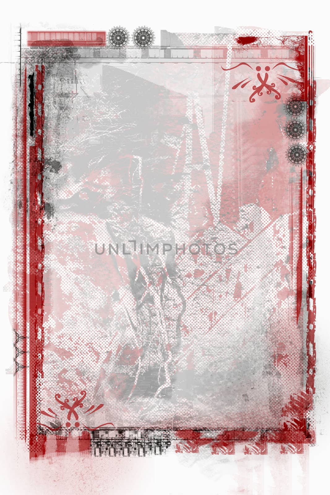 Computer designed highly detailed grunge border and aged textured background with space for your text or image