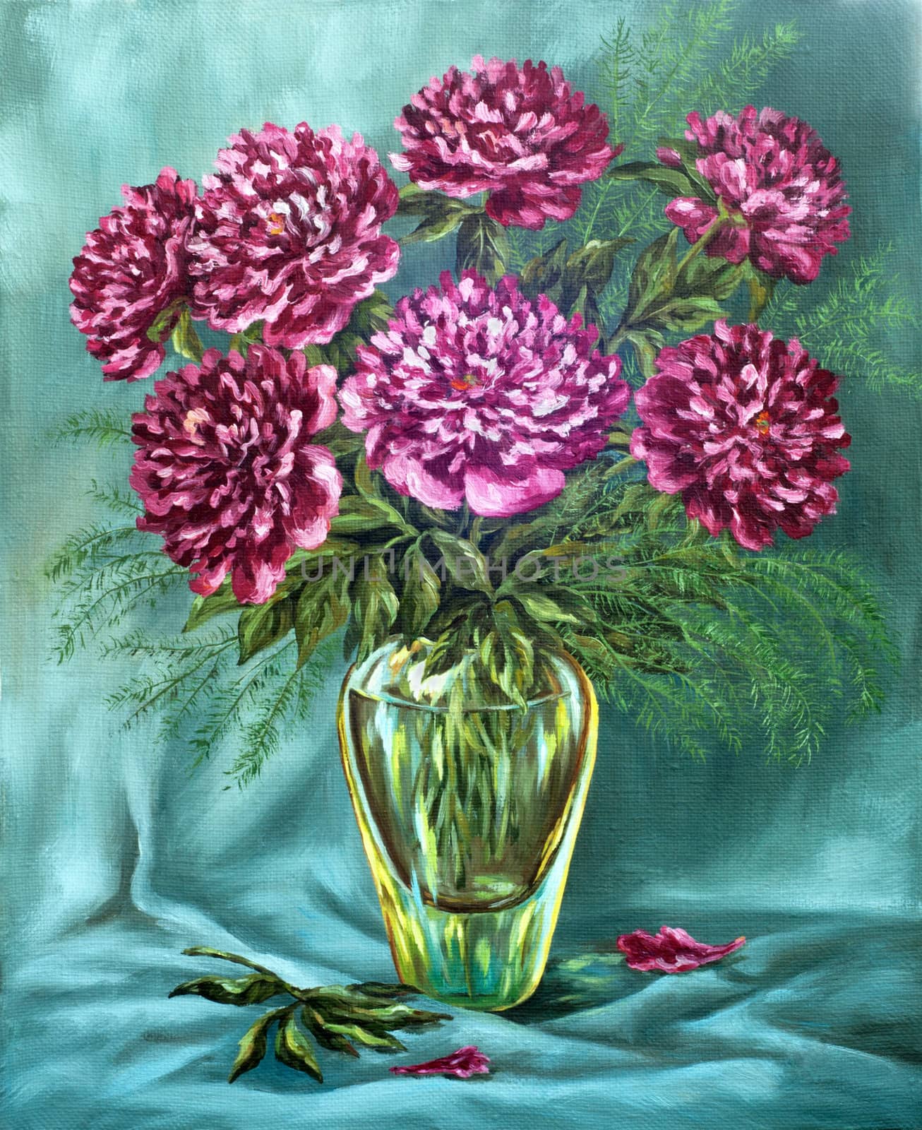 Peonies in a glass vase by alexcoolok