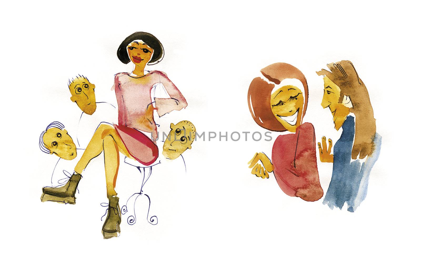 cute girl with shy boys and talking couple