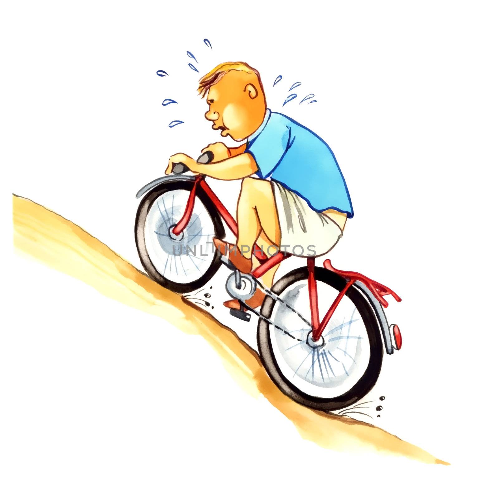 illustration of overweight boy on bicycle