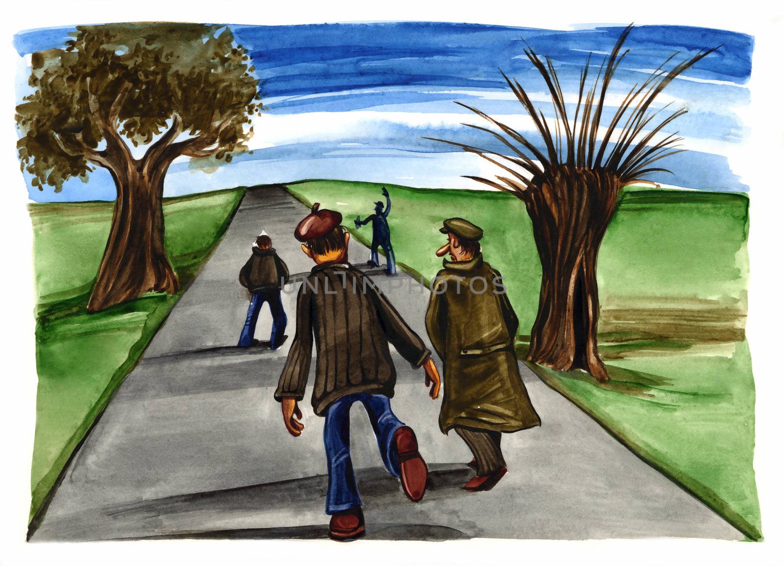 illustration of drunk village men