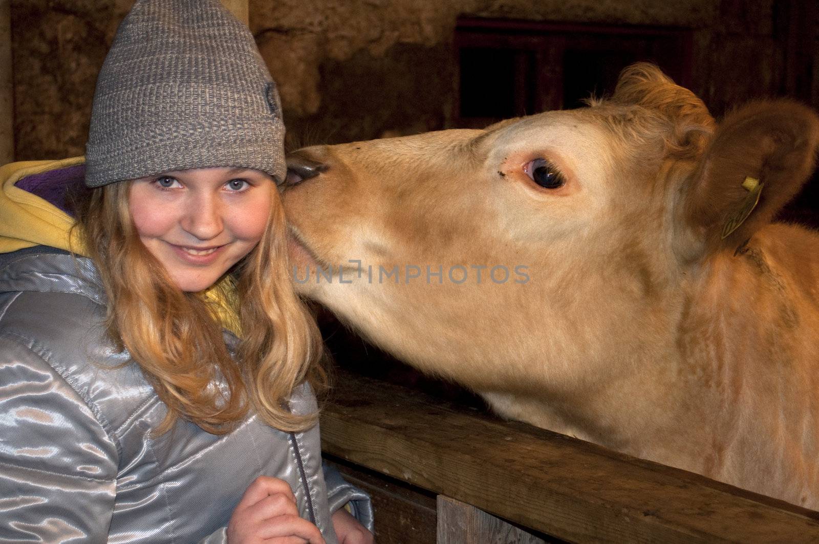 a girl and her cow
