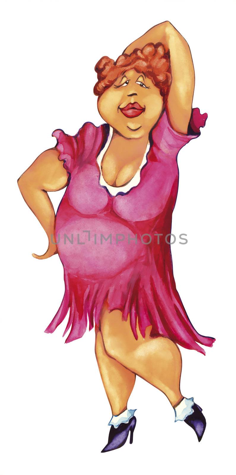 humorous illustration of cute overweight woman