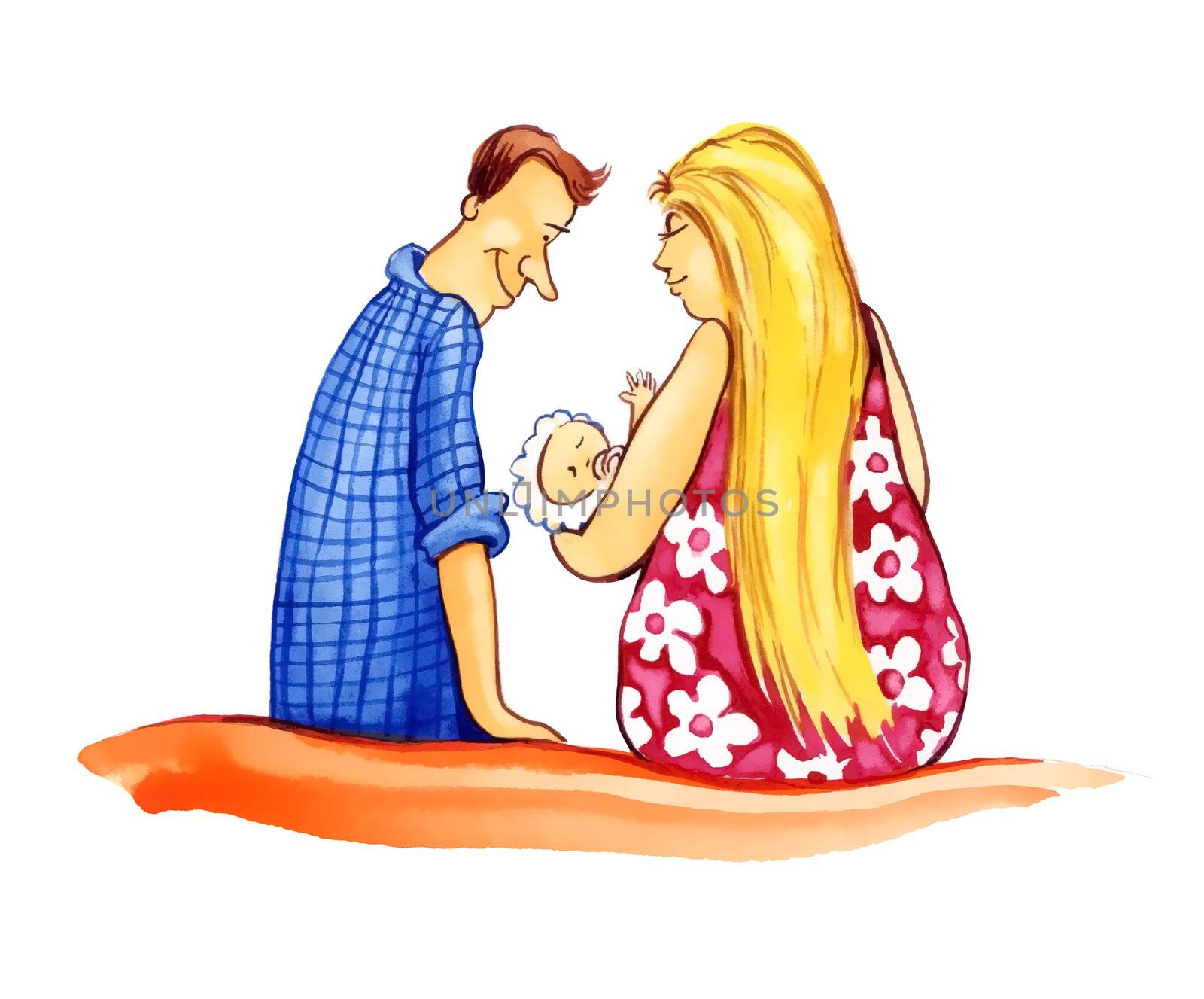 illustration of couple with little baby