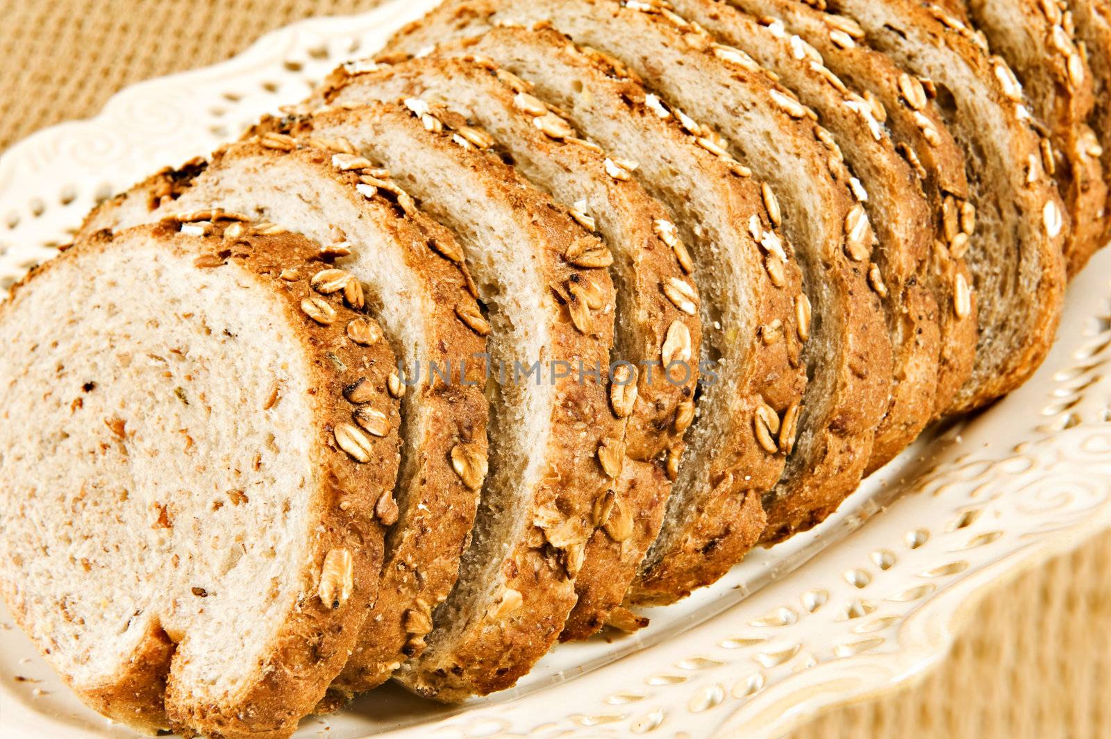 Healthy whole wheat bread in slices - close up