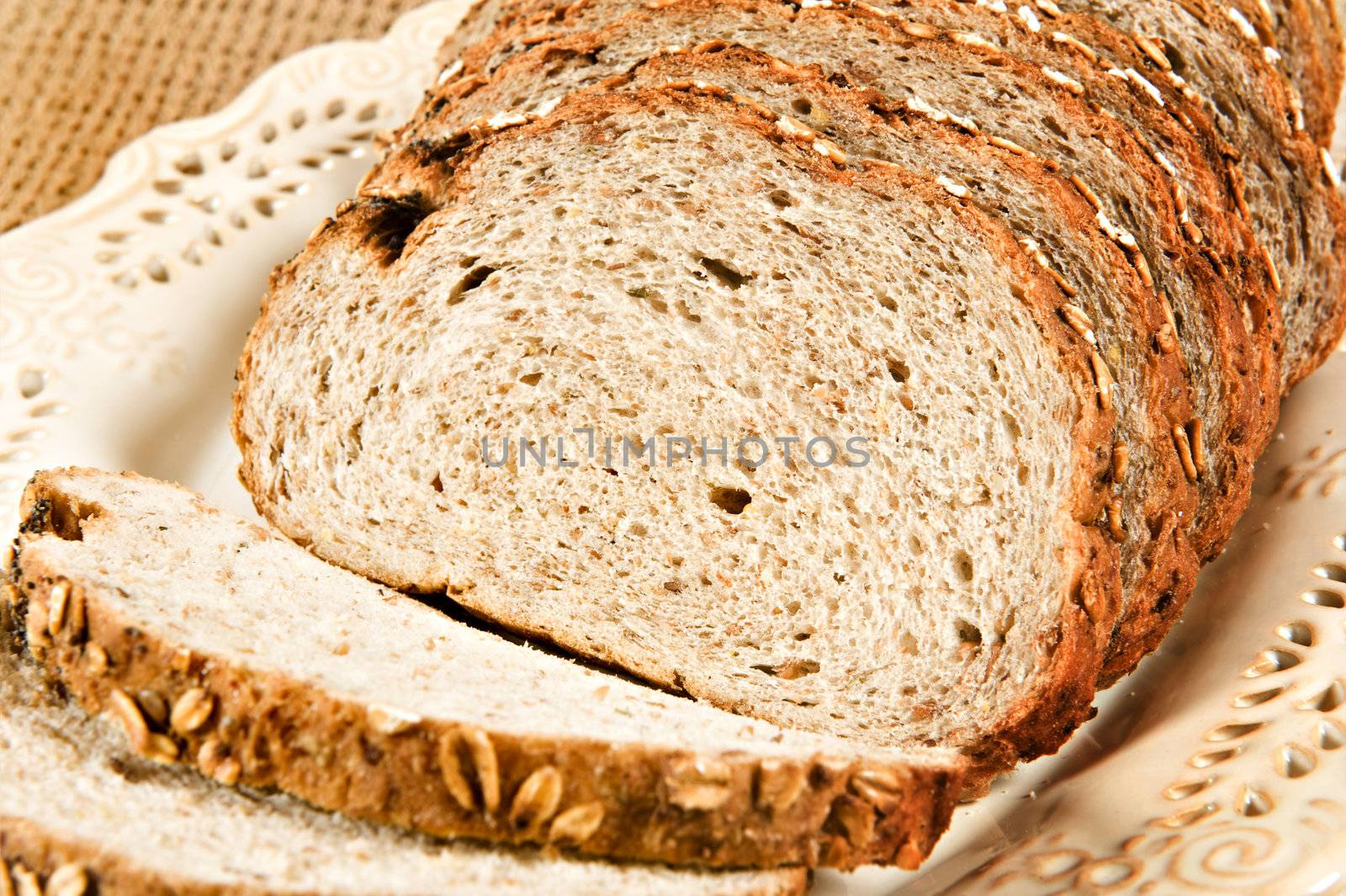 Healthy whole wheat bread in slices - close up