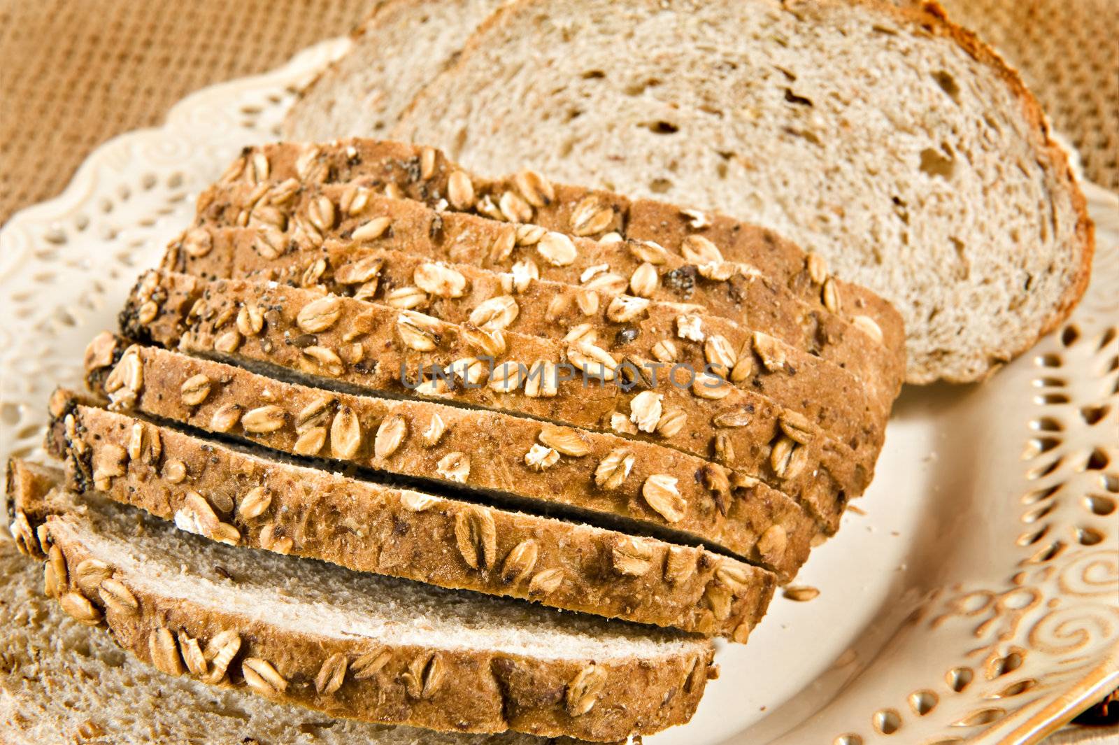 Healthy whole wheat bread in slices - close up
