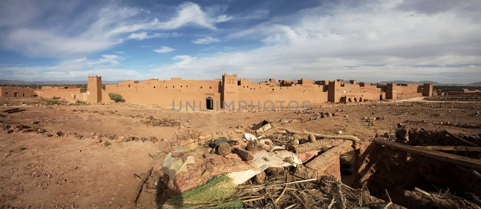 Moroccan village, Atlas mountains in the background