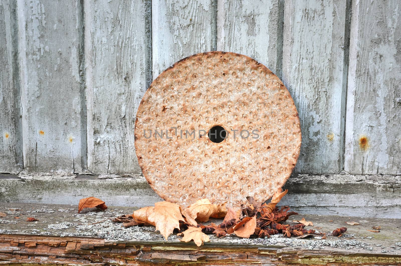 Round, homemade crispbread in rural home.