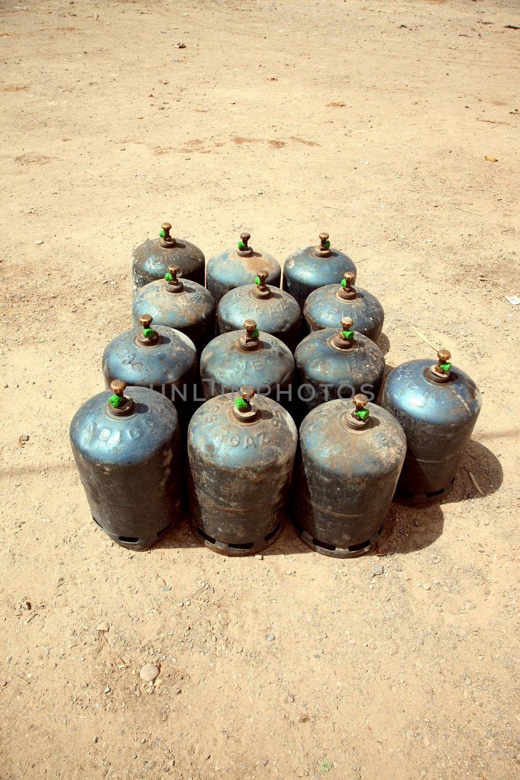 Rows of tanks filled with flammable gas in the street - Morocco