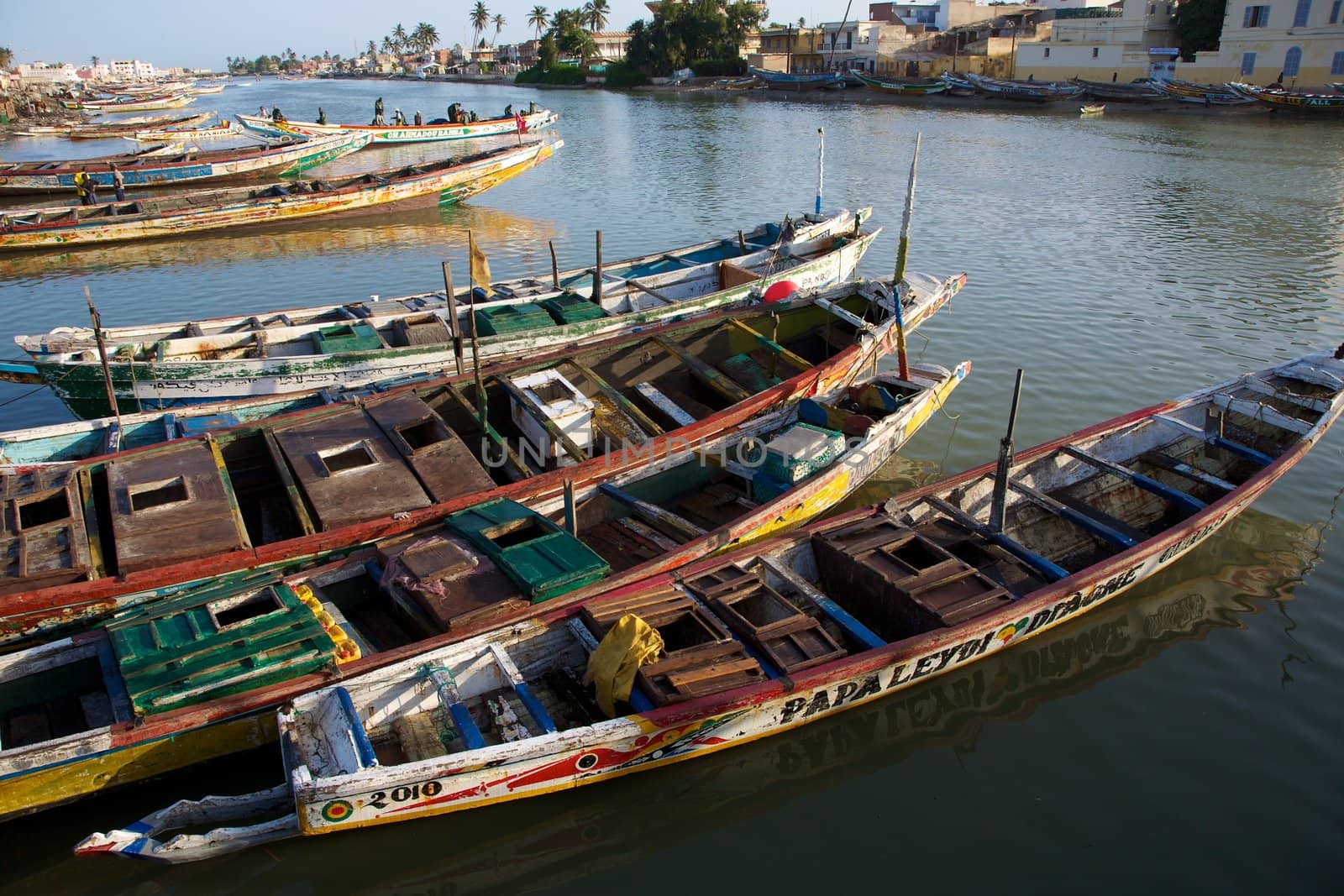Fisher boats in the harbour of Saint Louis in Senegal