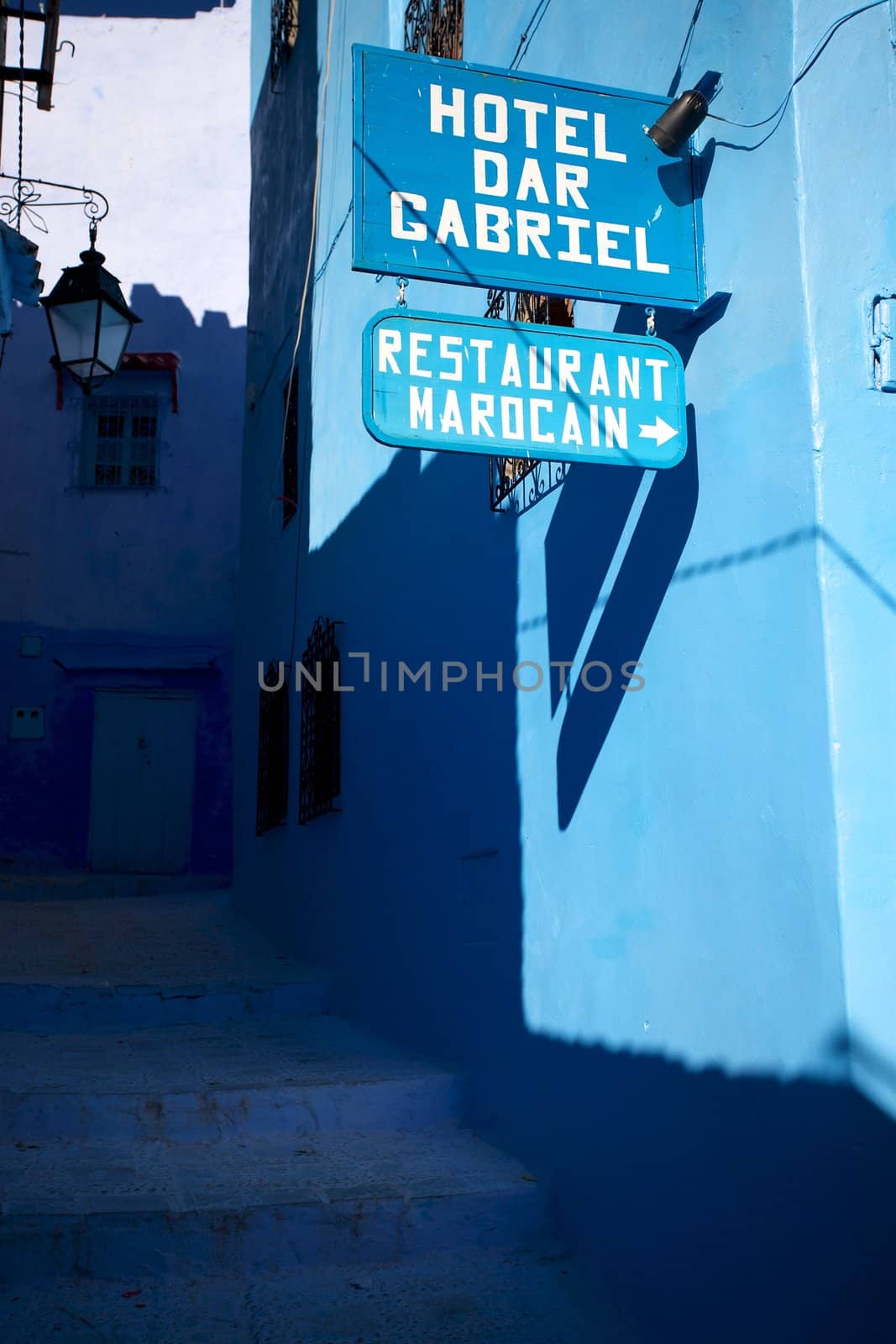 A blue small street in chefchaouen, norther