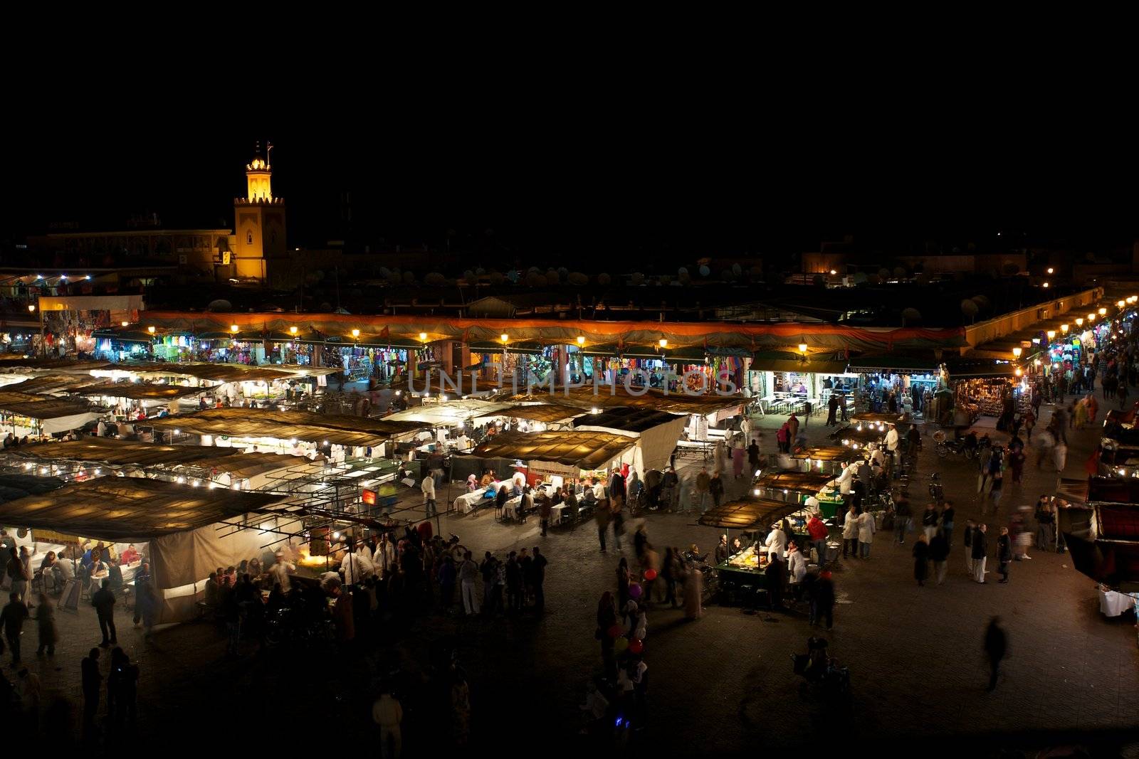 Square  Djamaa El Fna in Marrakesh at night with all the food shops
