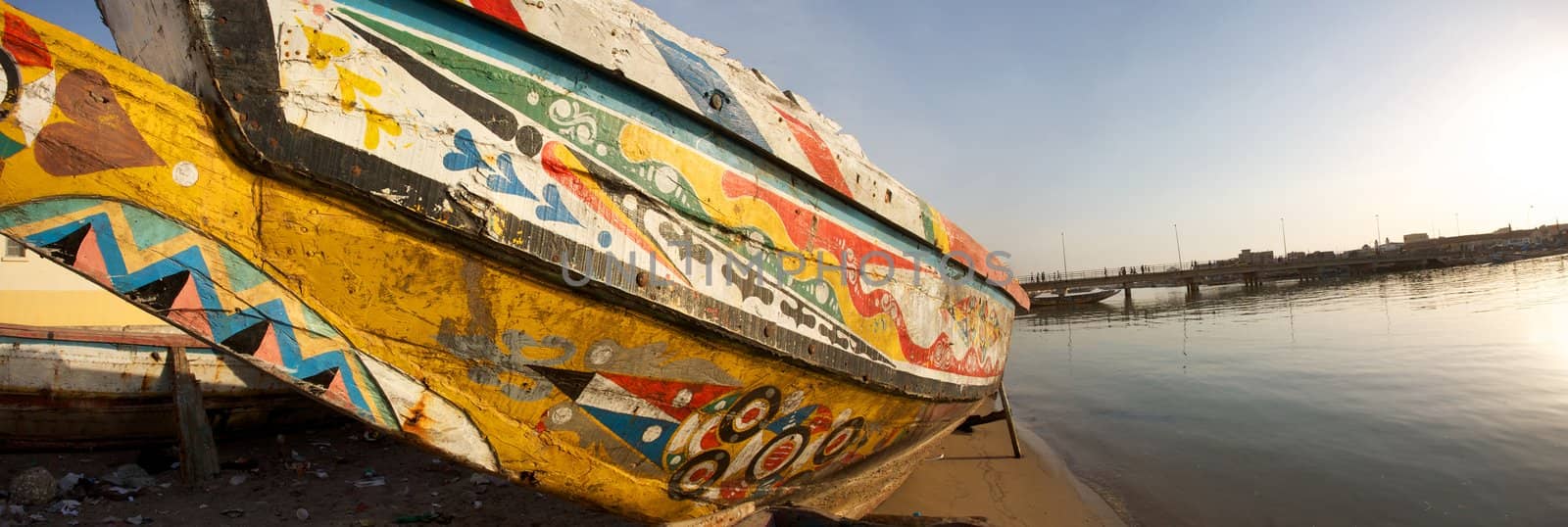 Fisher boats in the harbour of Saint Louis in Senegal