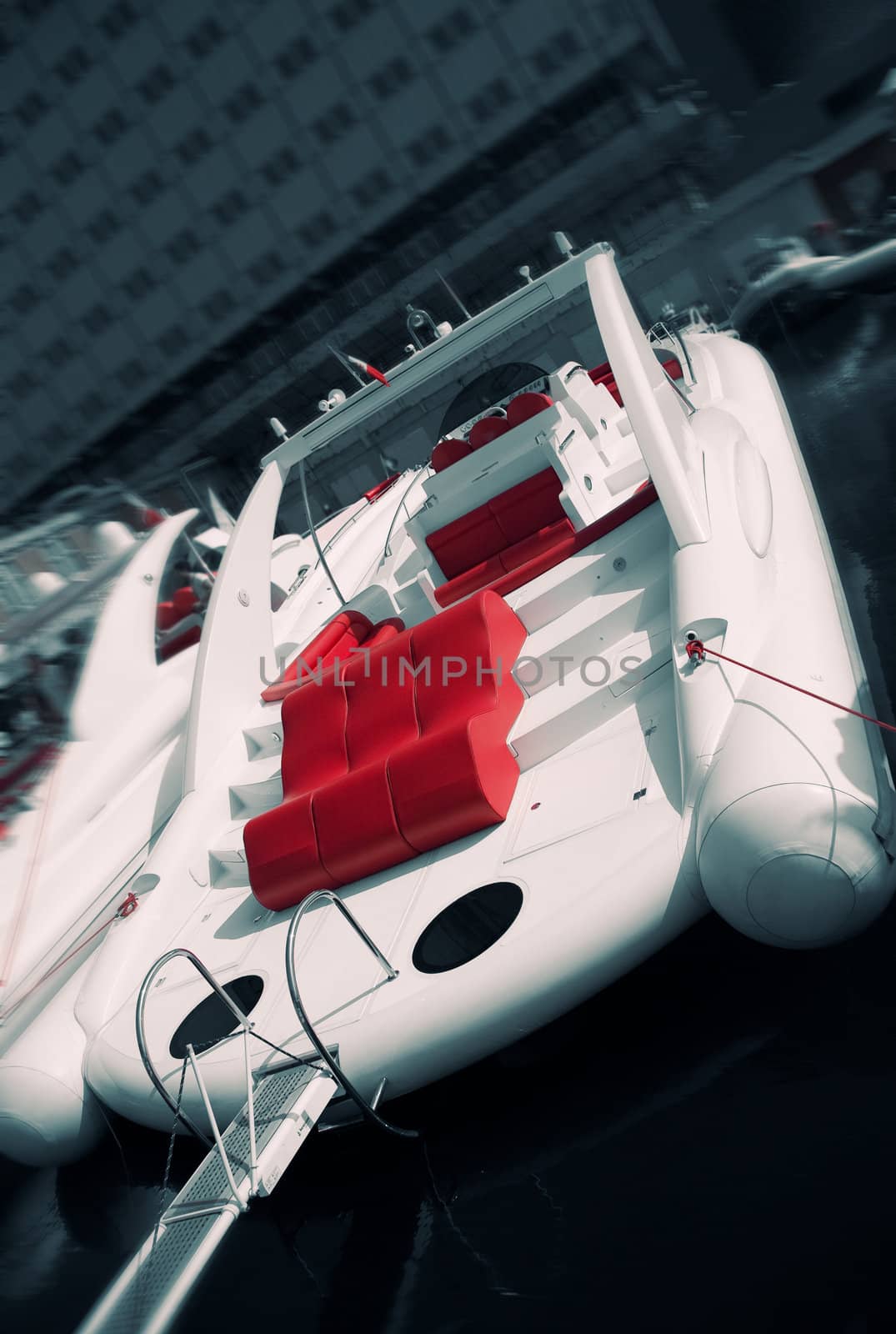 Luxury rubber motor boat in the bay