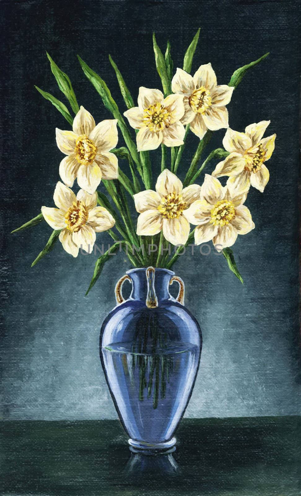Narcissuses in a blue vase by alexcoolok