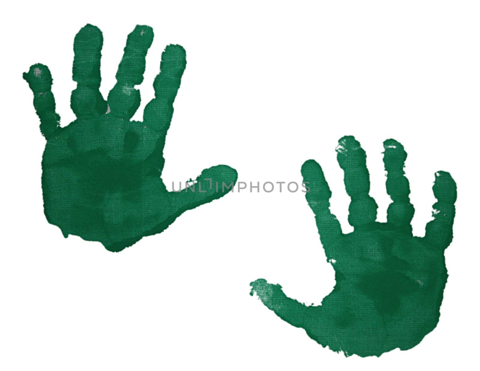 Green handprint in paint of two children's hands