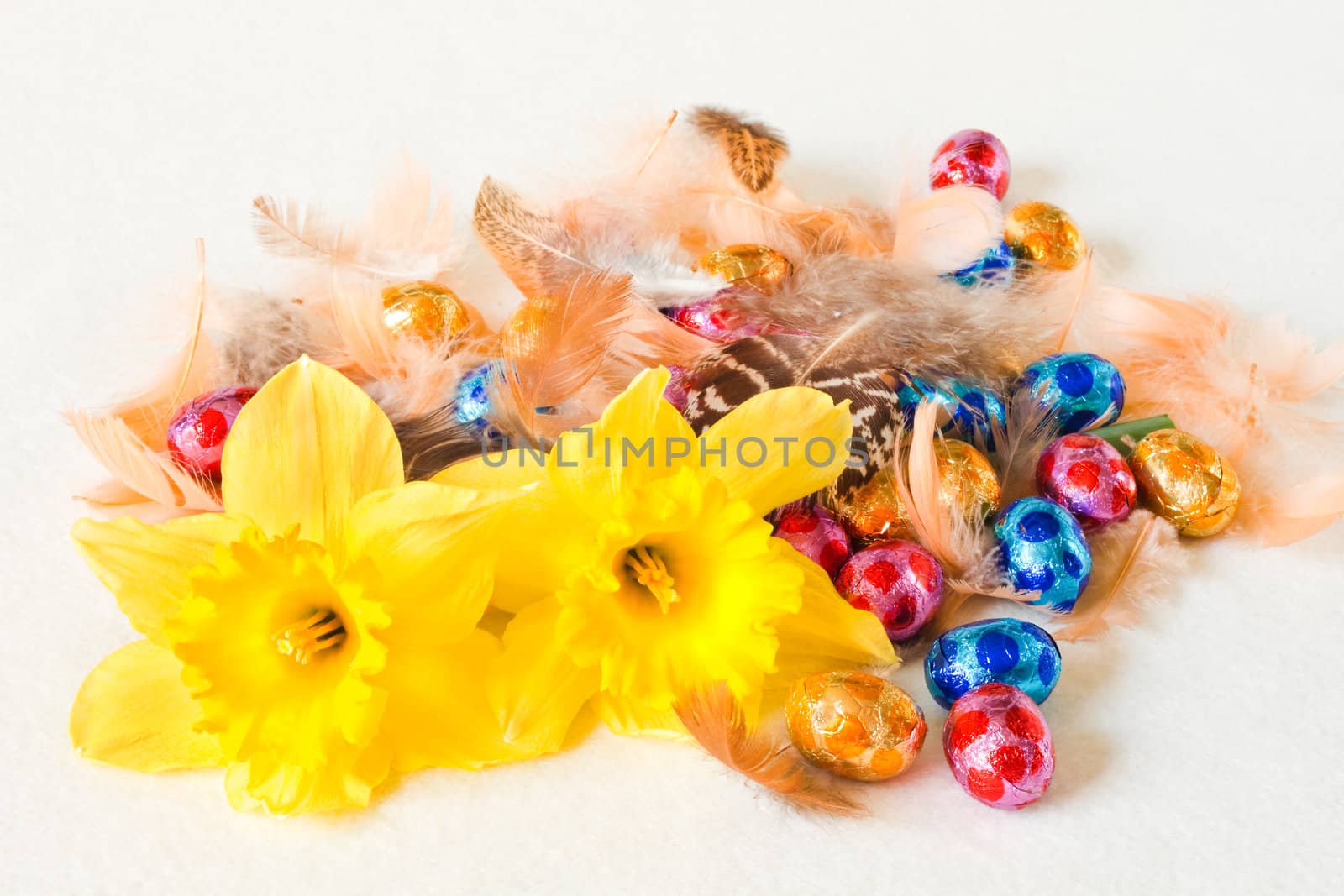 Easter decoration - chocolate eggs and feathers by Colette