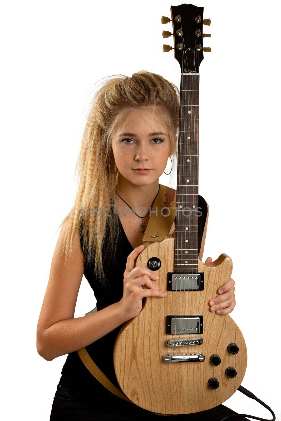 Rock Girl Playing An Electric Guitar by cherrinka