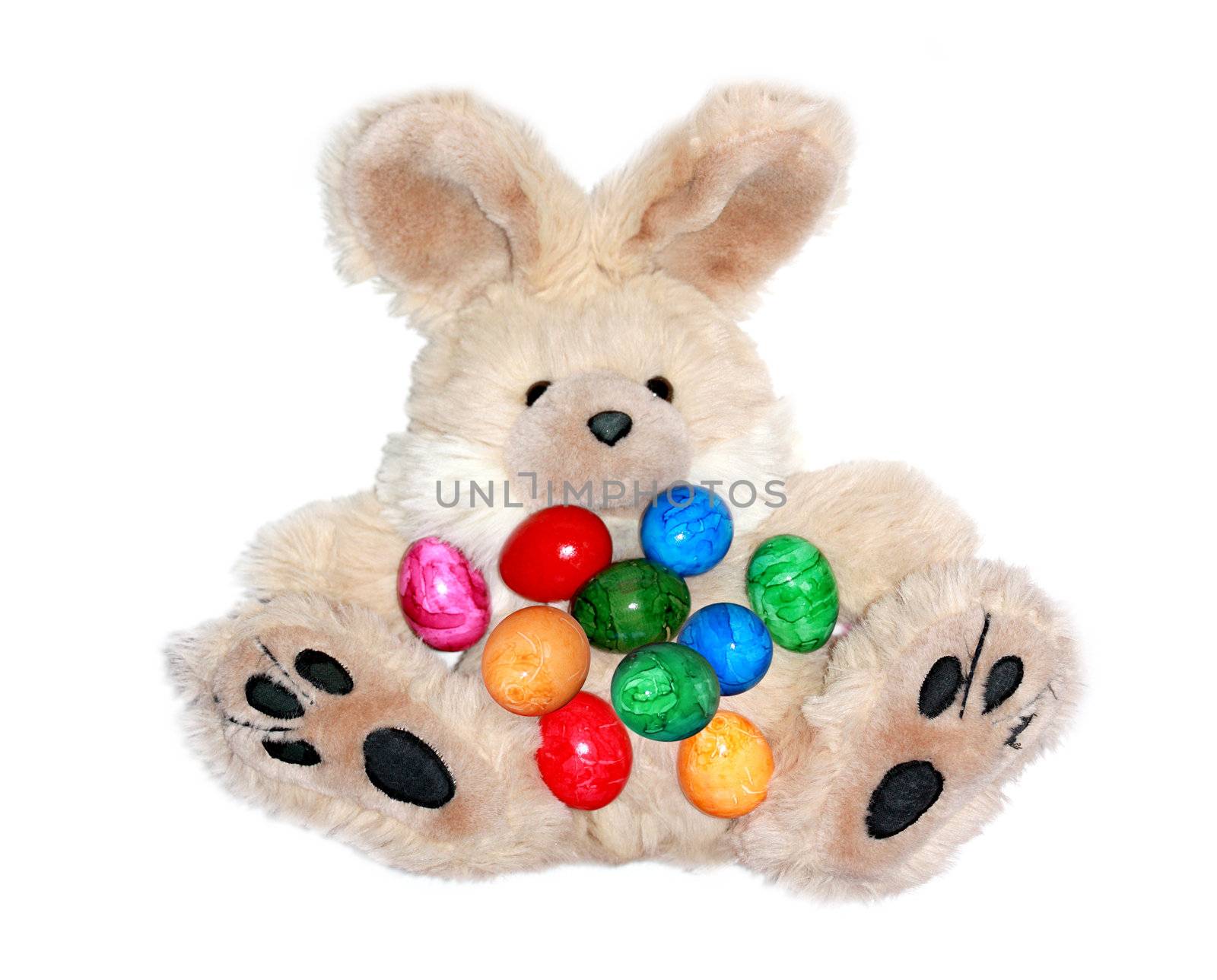 Easter bunny with lots of colorful eggs  by photochecker