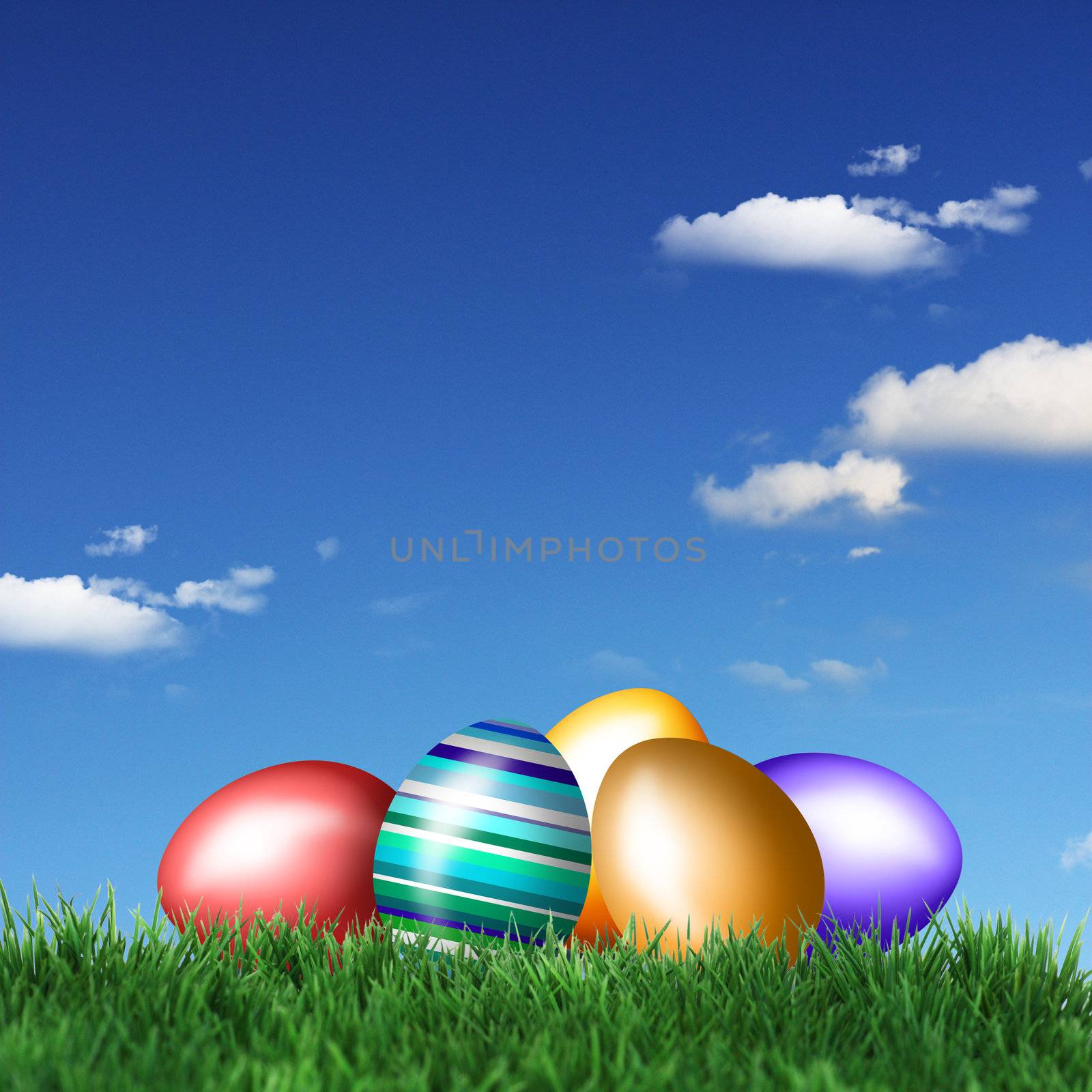 Colored Easter eggs in grass  by photochecker