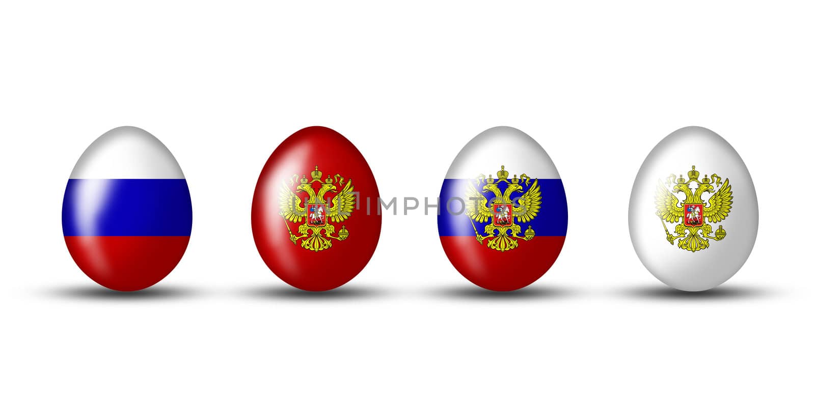 Eastereggs with a russian flag on a white background