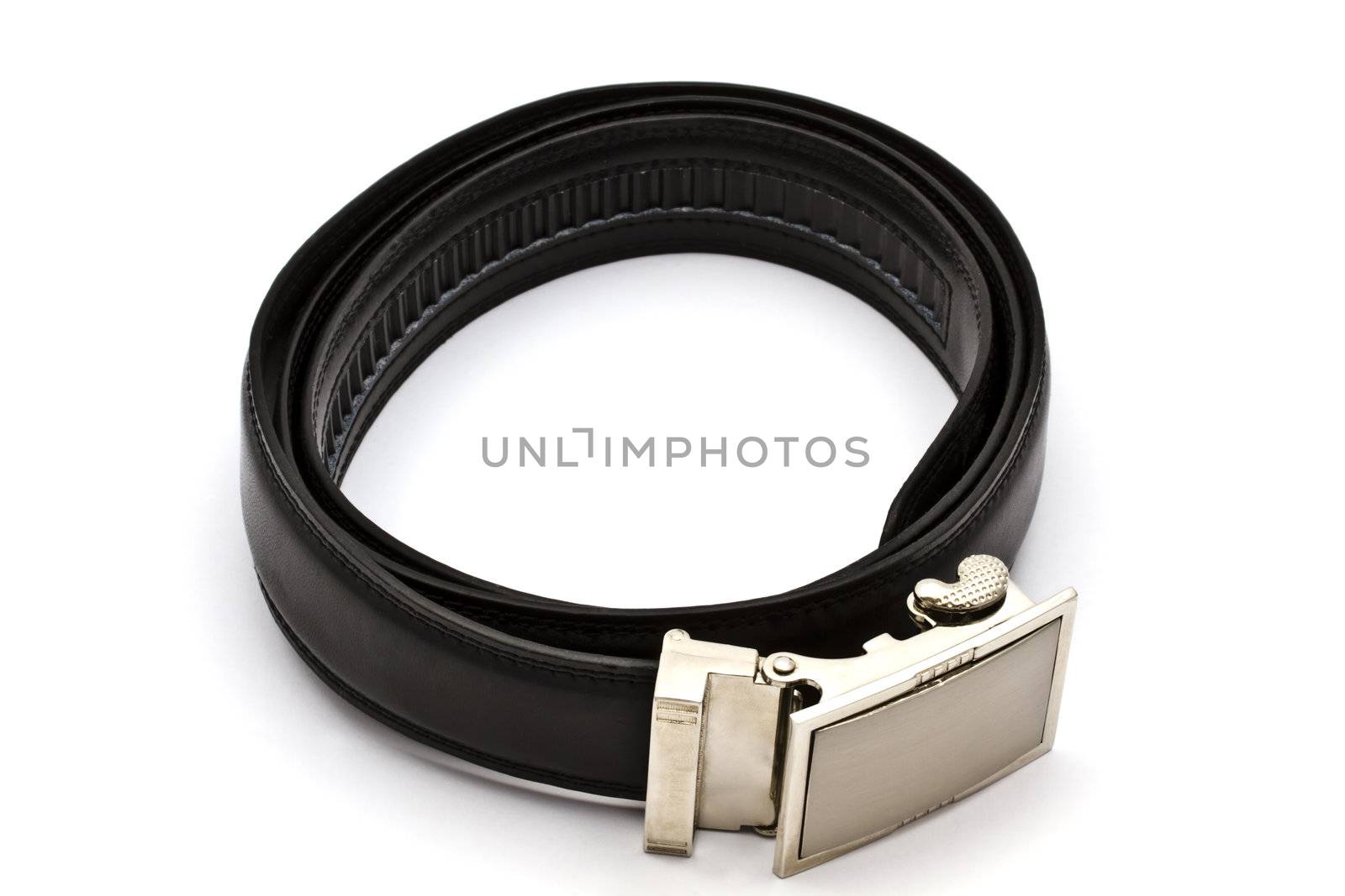 Black leather belt isolated on white background 
