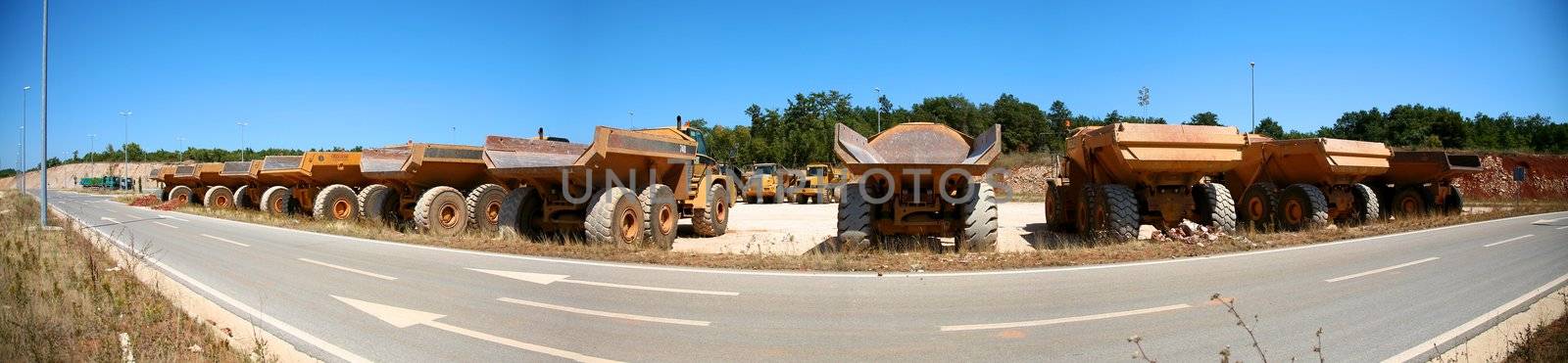 Panoramic view of Trucks aligned near by the road in Croatia