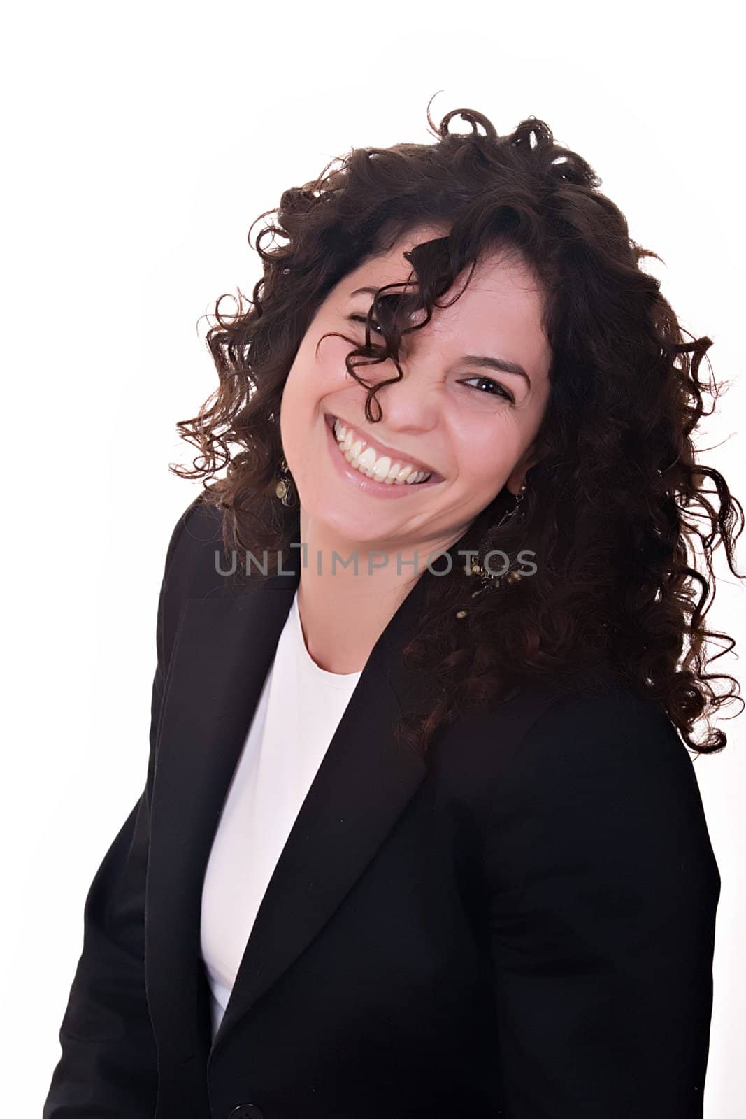 Portrait of beautiful brunette woman smiling.