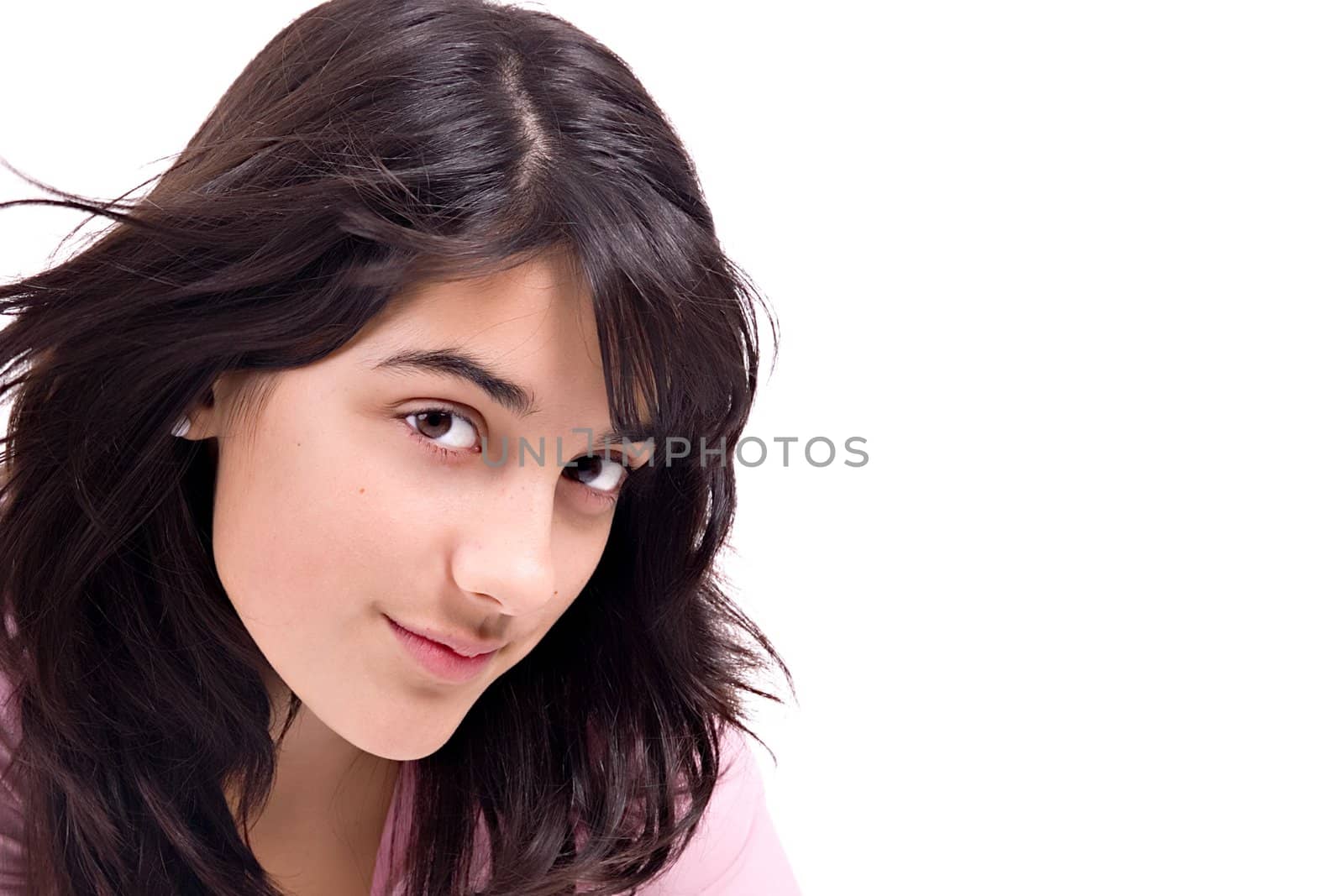 Portrait of a beautiful young girl. Copy space.