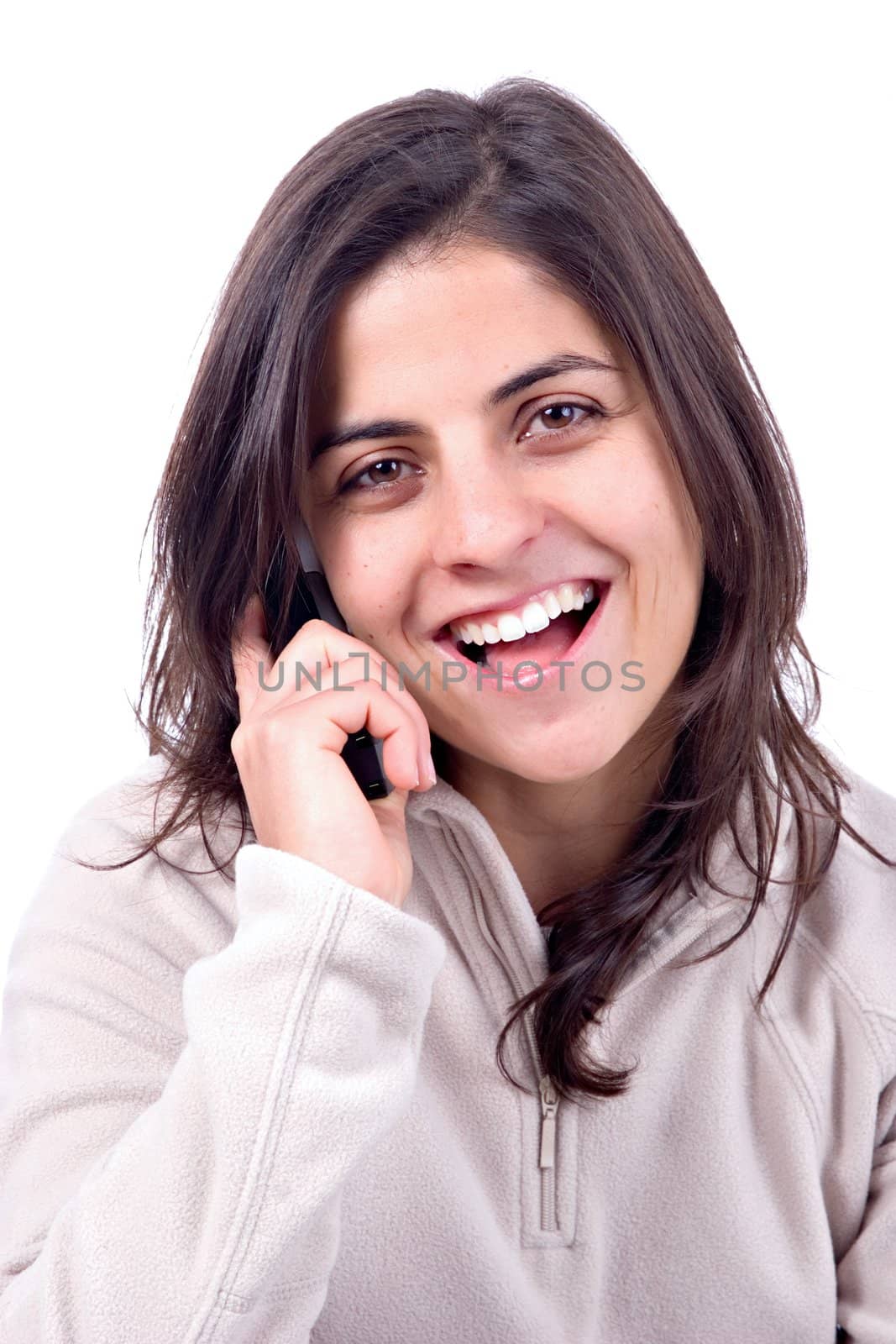 Beautiful girl laughing on the phone.