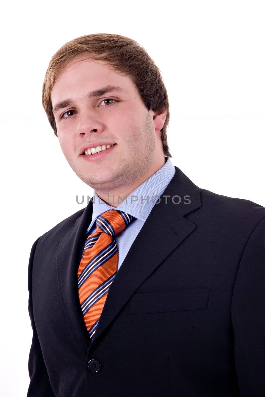 Young businessman smiling. Isolated on white background.