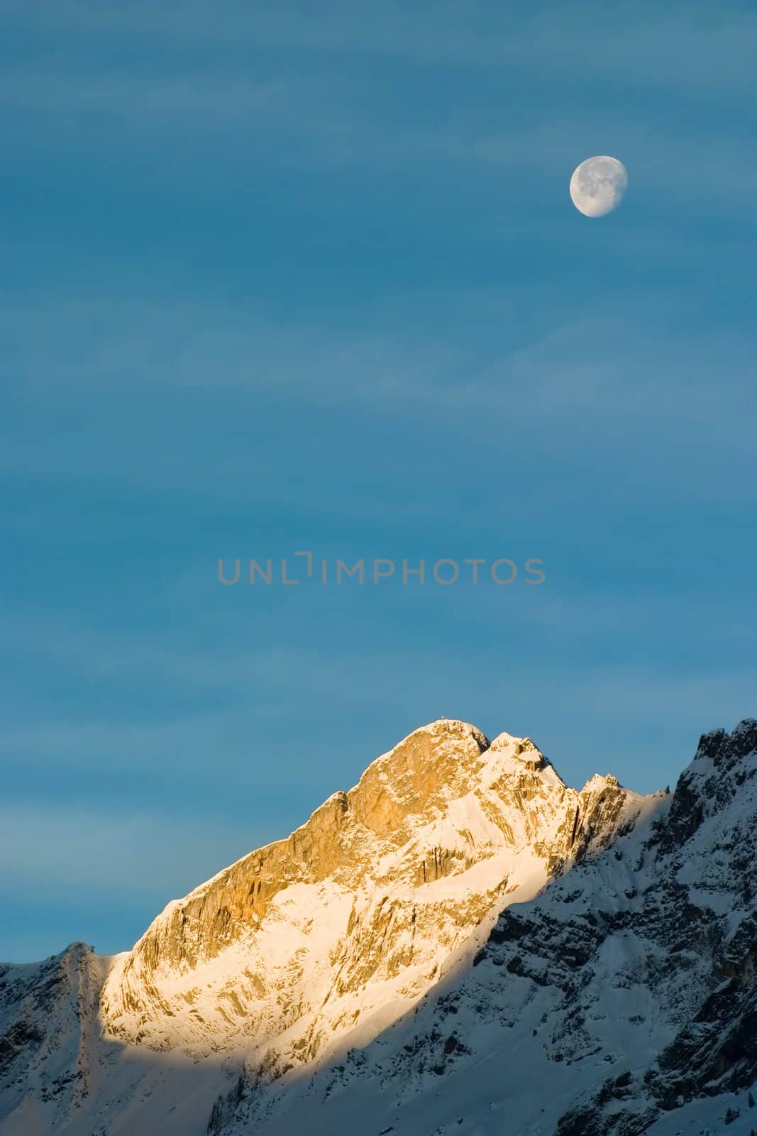 Moon over Mountain at Sunrise