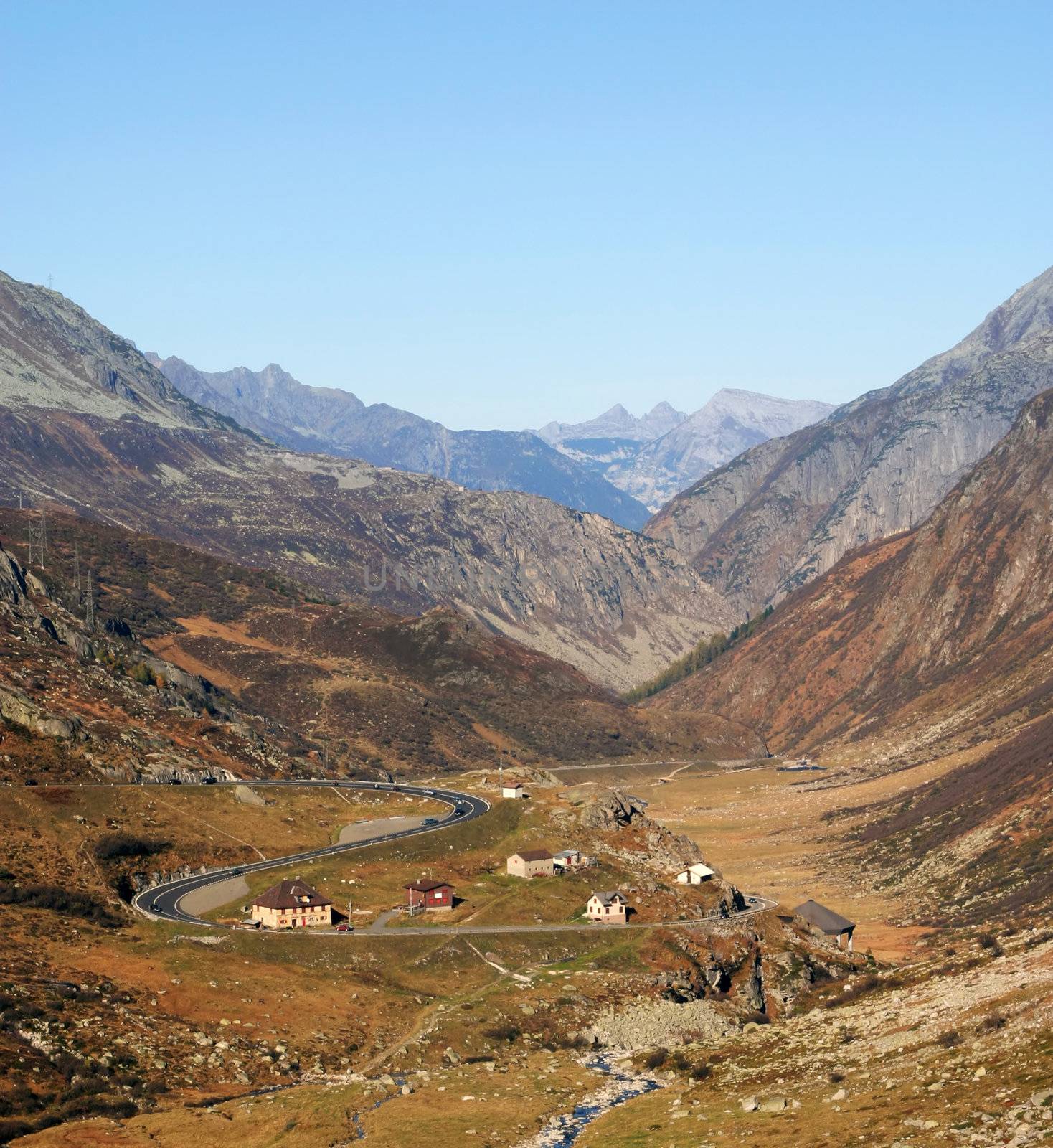 A view over the Gottard Pass, in Switzerland.