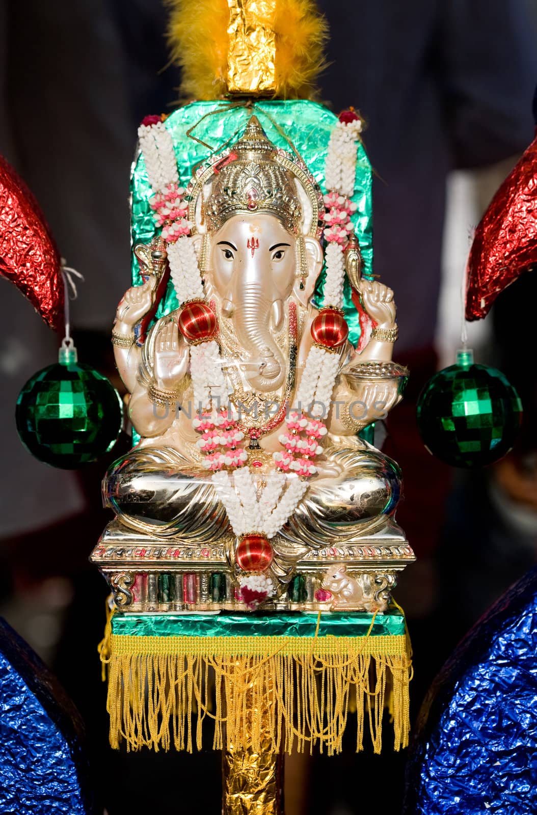 a decorated hindu ganesh deity decorated during thaipusam