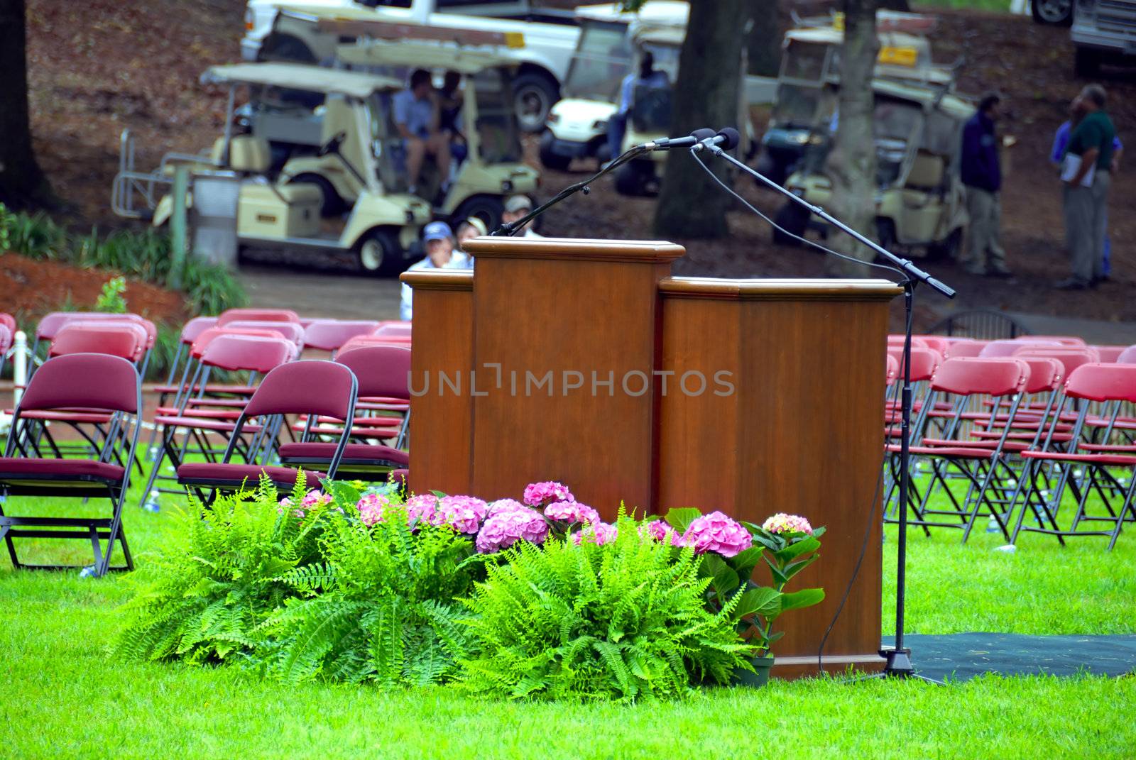 A podium set up to present diploma to students
