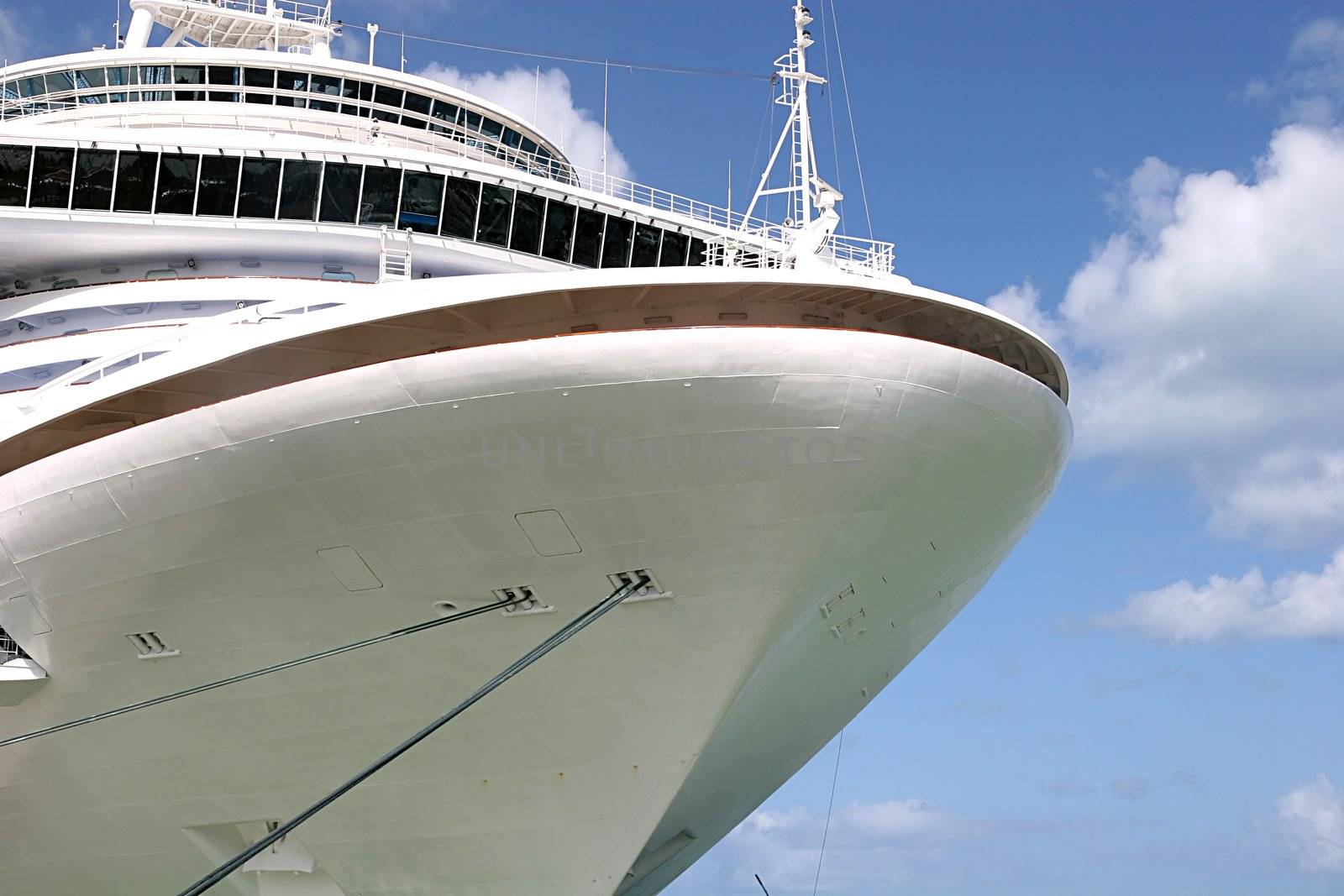 The bow of a cruise ship against the sky
