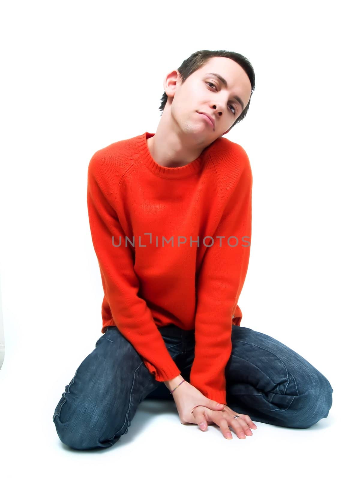 Teenager posing on a white background