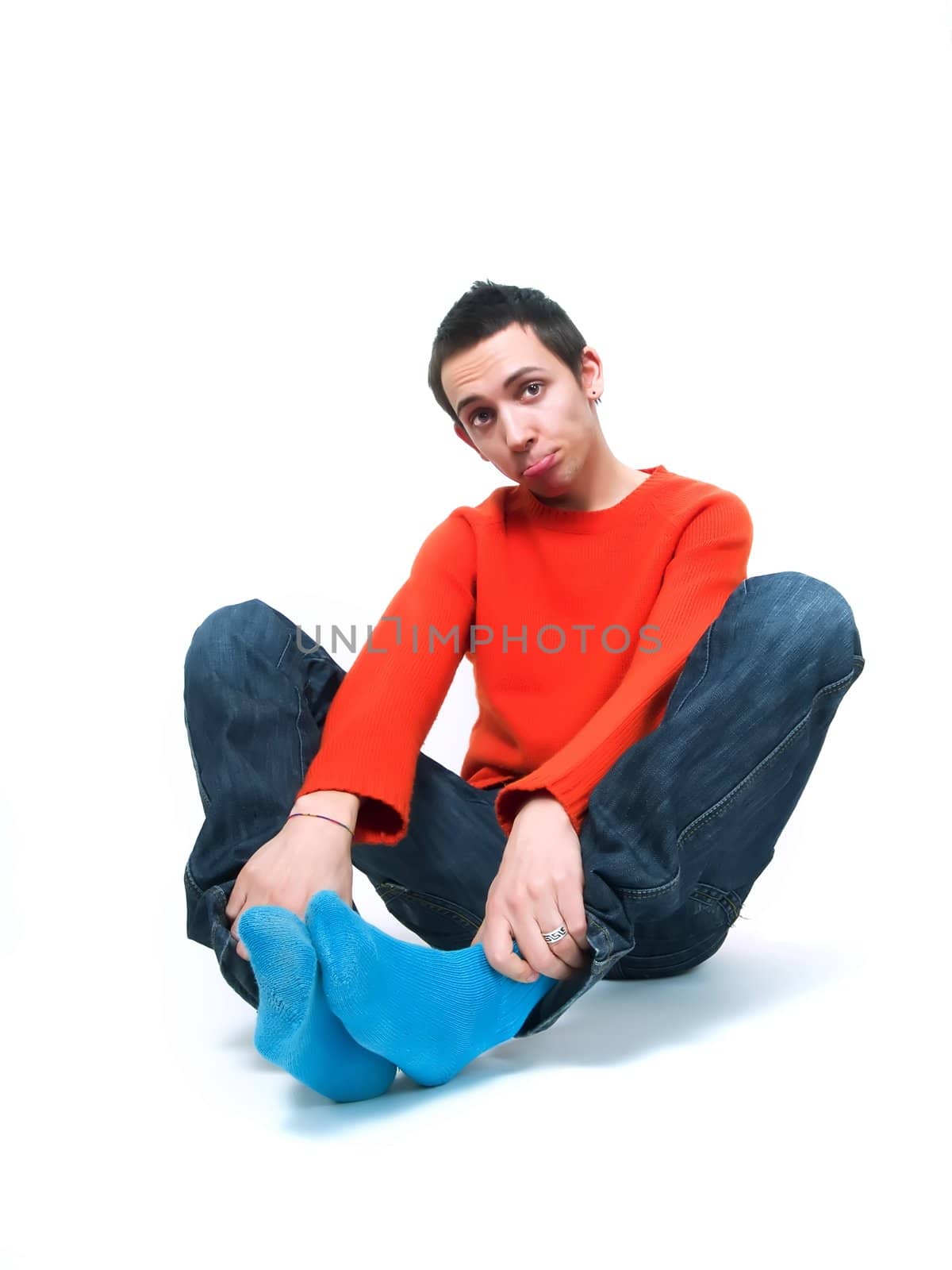 Teenager posing on a white background