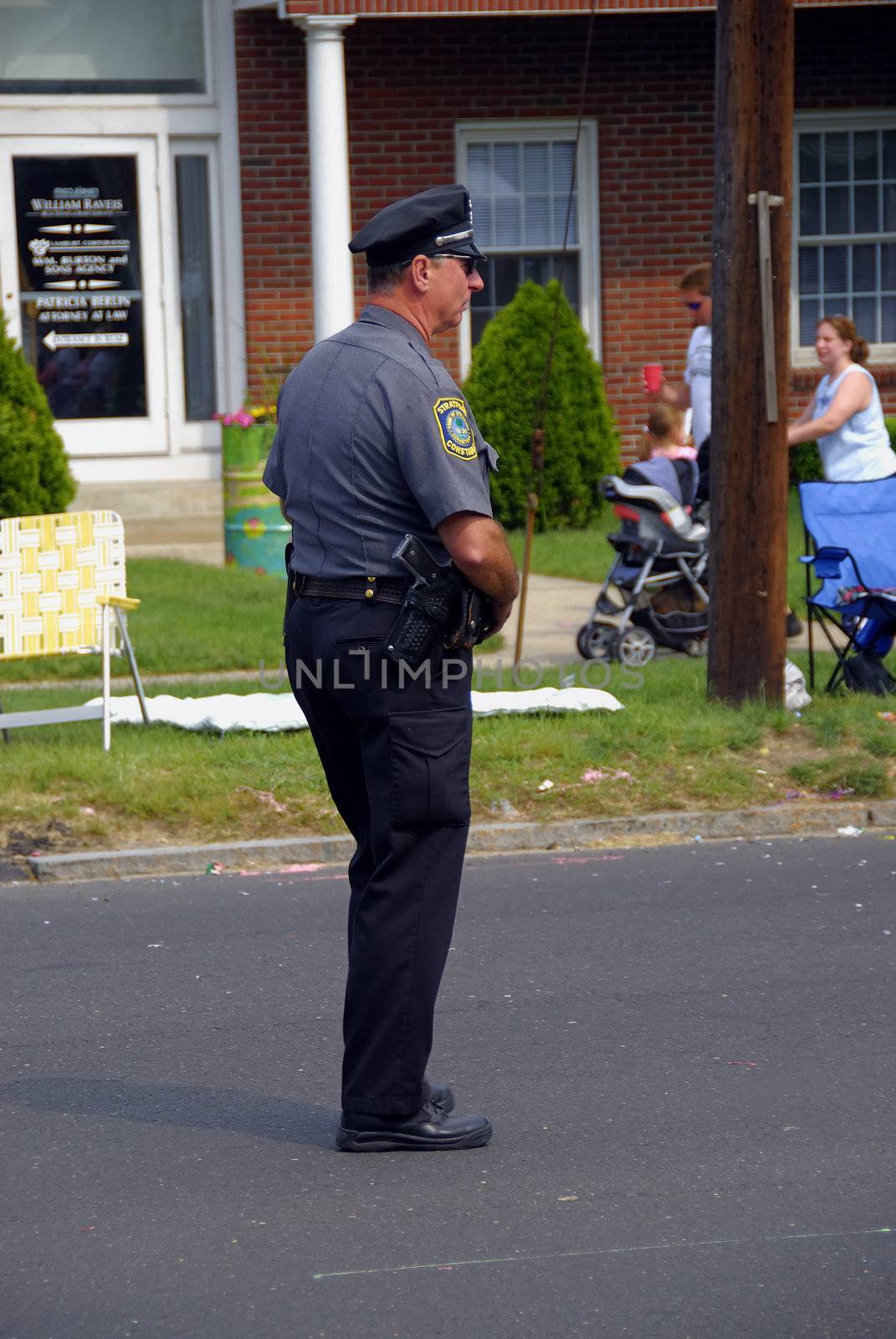 A cop during patrol on a memorial day