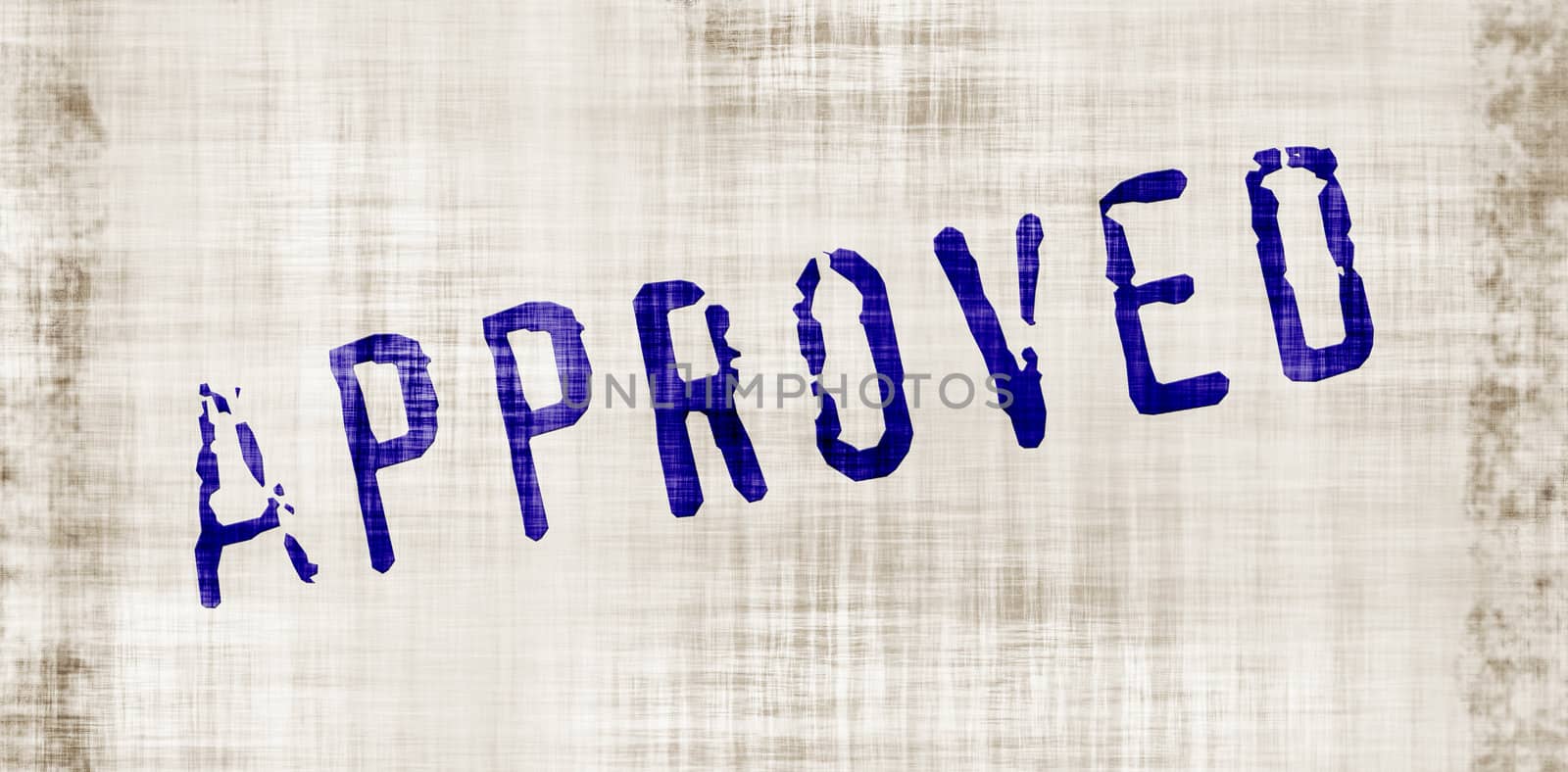 The word 'approved' on a worn and grungy background