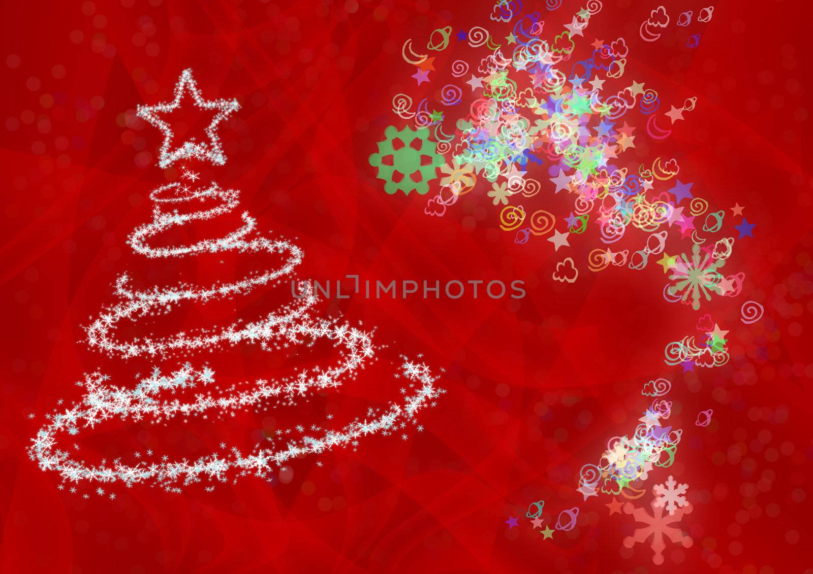 Christmas tree from snowflakes and abstract fireworks by galdzer